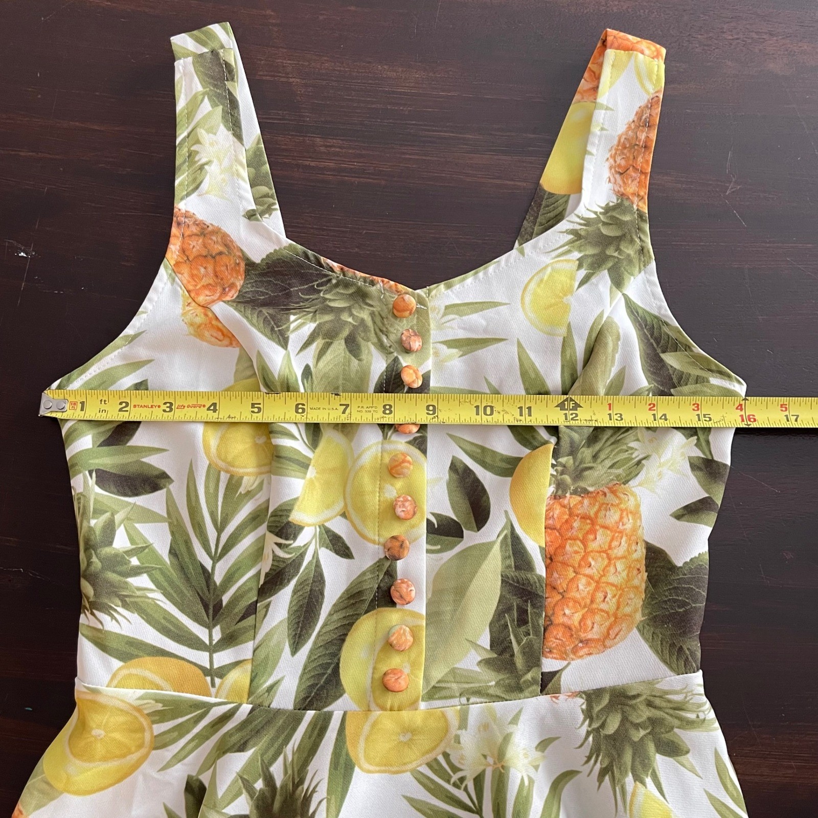 Tropical Pineapple Lemon Fruit Print Fit Flare Dress Sleeveless Rockabilly White