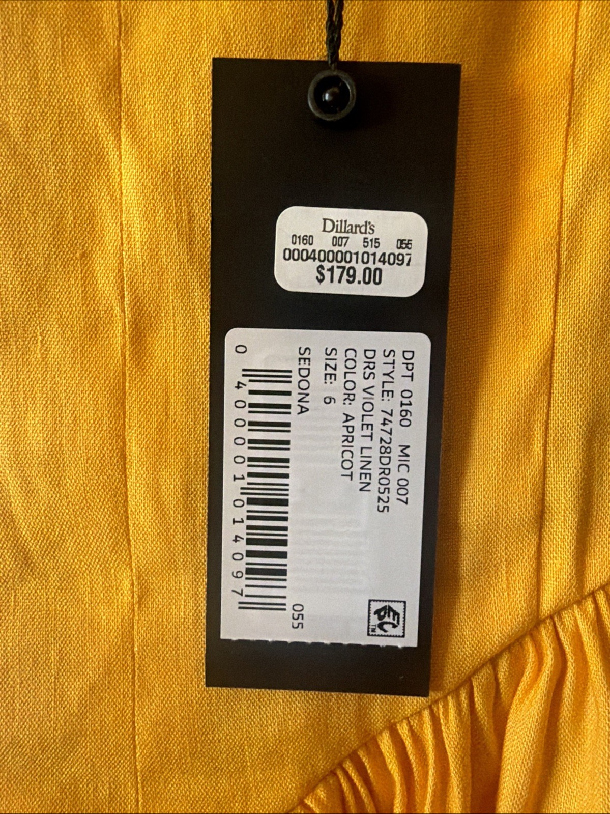 By Gianni Bini Mustard Color Short Sleeve Linen Dress With Bubble Hem