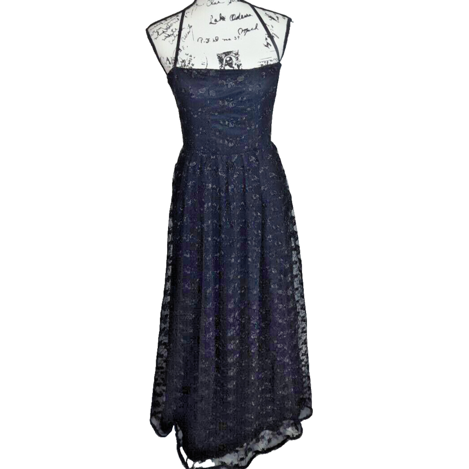 LULUS Sheer Floral Organza Corset Laced Maxi Dress XL Black Whimsigoth Fairy