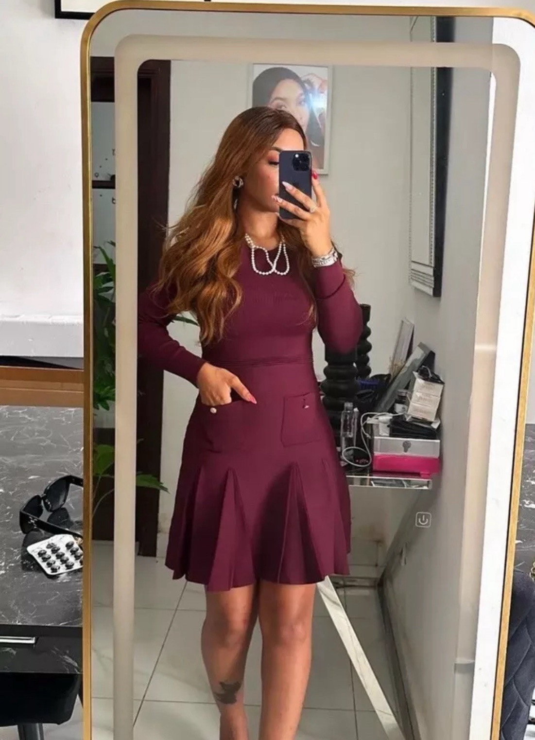 ZARA WOMAN FW24 NWT PLEATED SHORT KNIT DRESS BURGUNDY 2142/269 SIZE S, L,XL