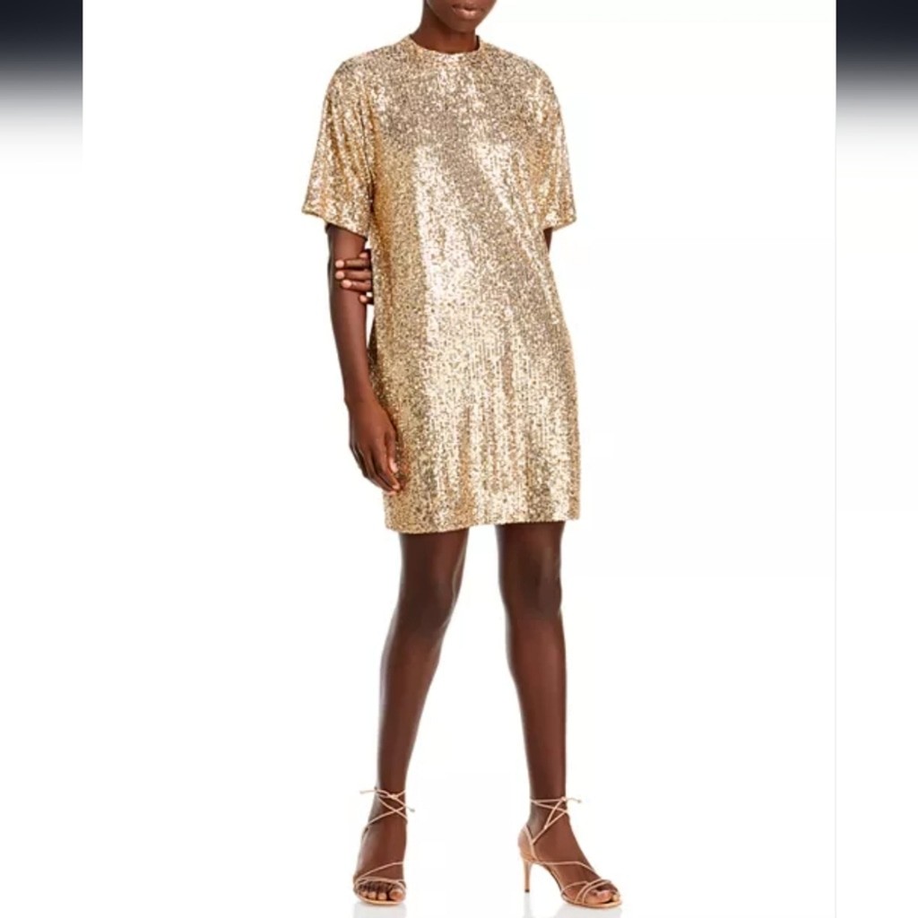 NWT Boss by Hugo Boss C Esenni Gold Sequin Mini Shift Dress Women’s Size Small
