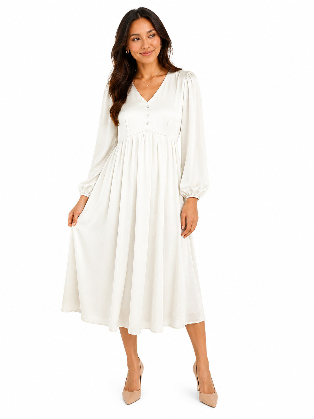 Women’s LDS Temple Dress Modest Maxi Long Sleeve Church Wedding A-Line Dress