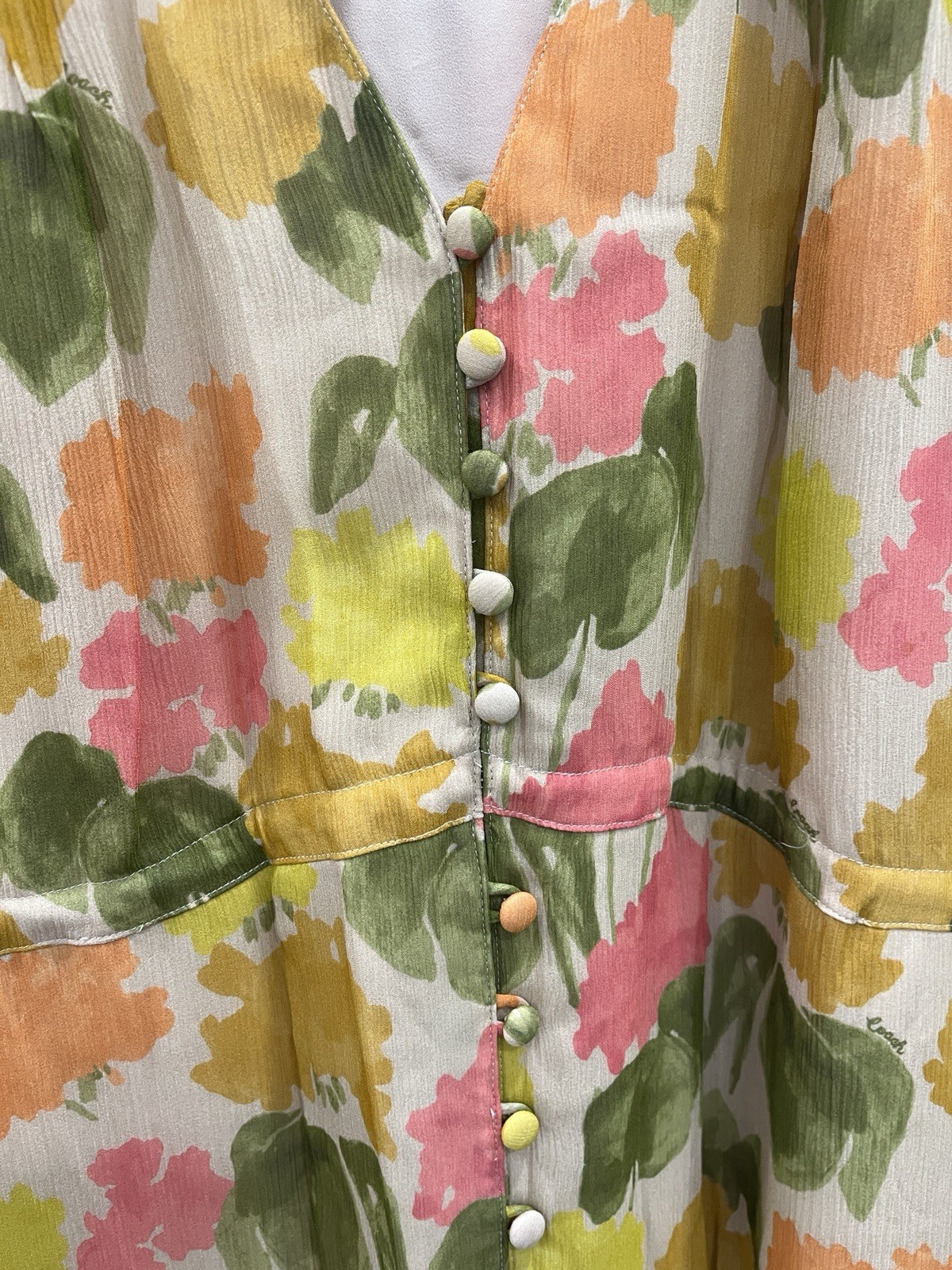 Coach Floral Button Down Front Silk Sheer Long Sleeve Fitted Dress Size 0