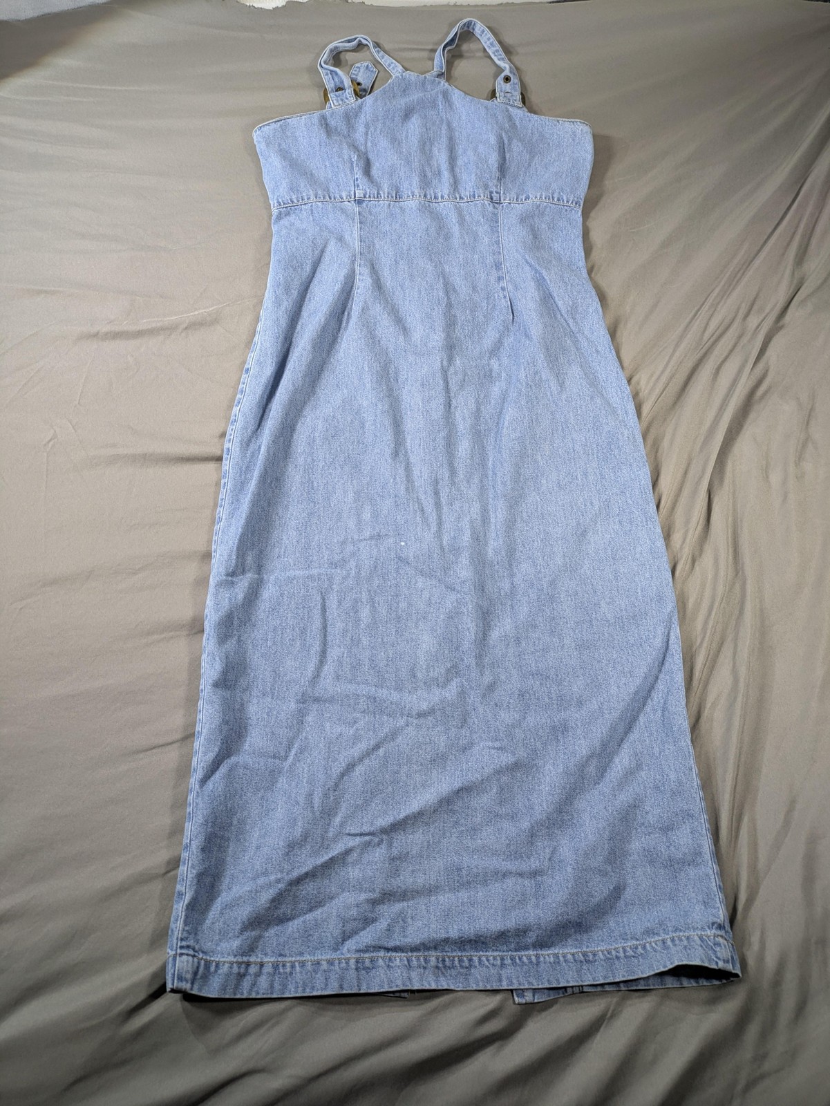 True Blue Dress Women 5/6 Blue Denim Midi Zip Up Adjustable Straps Cottage Core