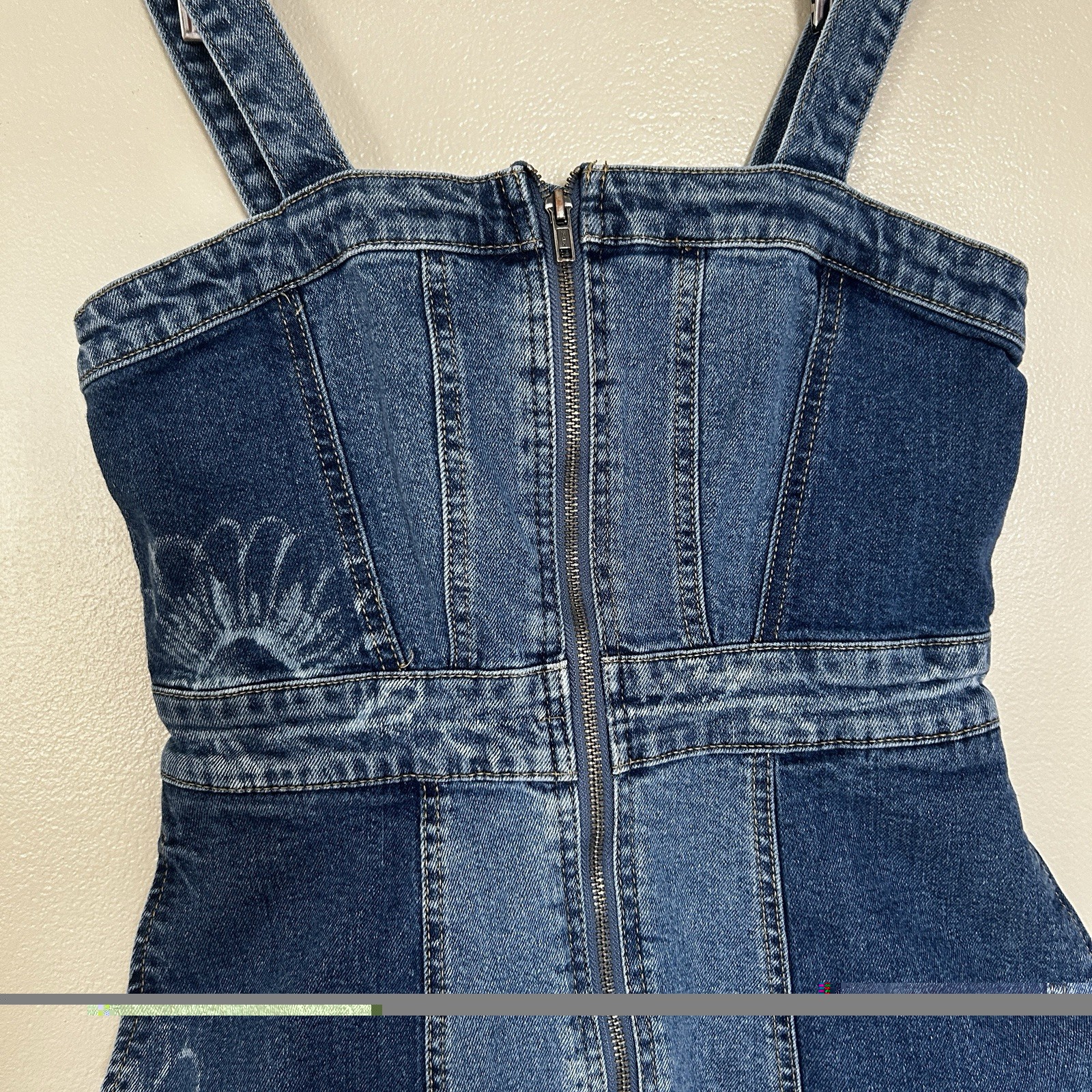 Wild Fable Y2K Patchwork Floral Denim Corset Mini Dress Zip Front Size Small