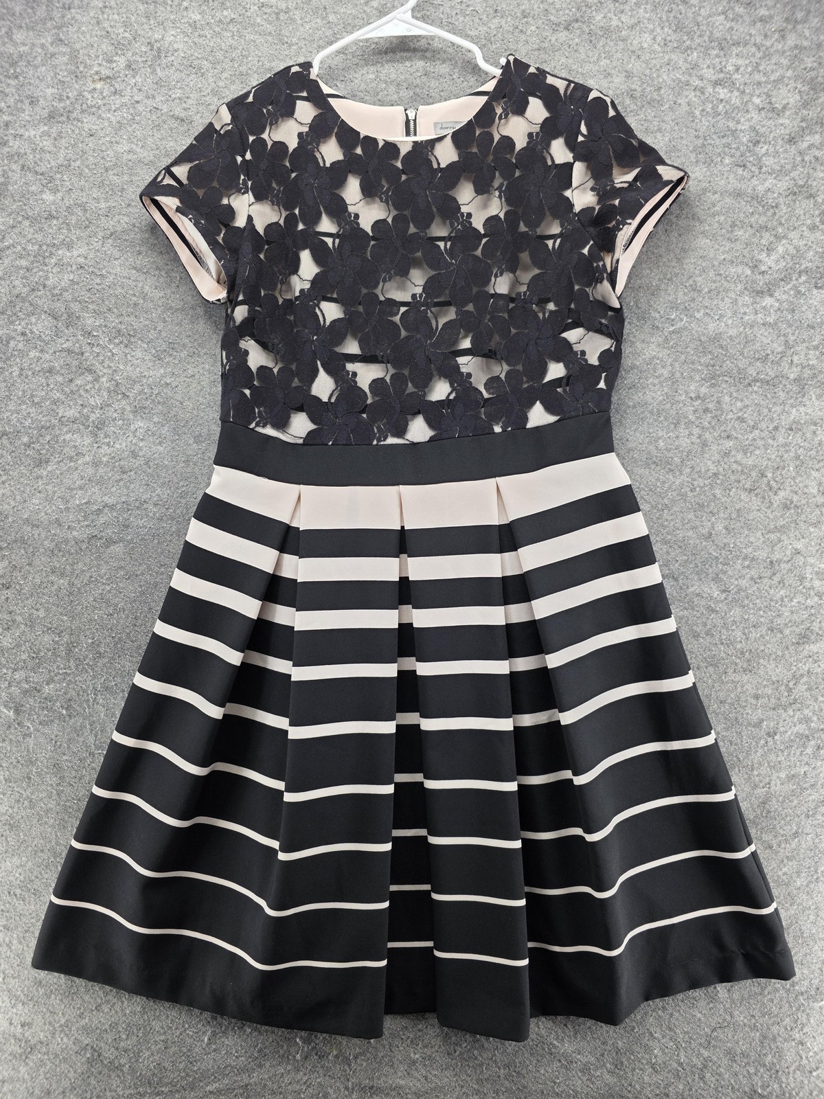 Danny & Nicole Dress Womens 14 Black Fit & Flare Lace Striped Knee Length