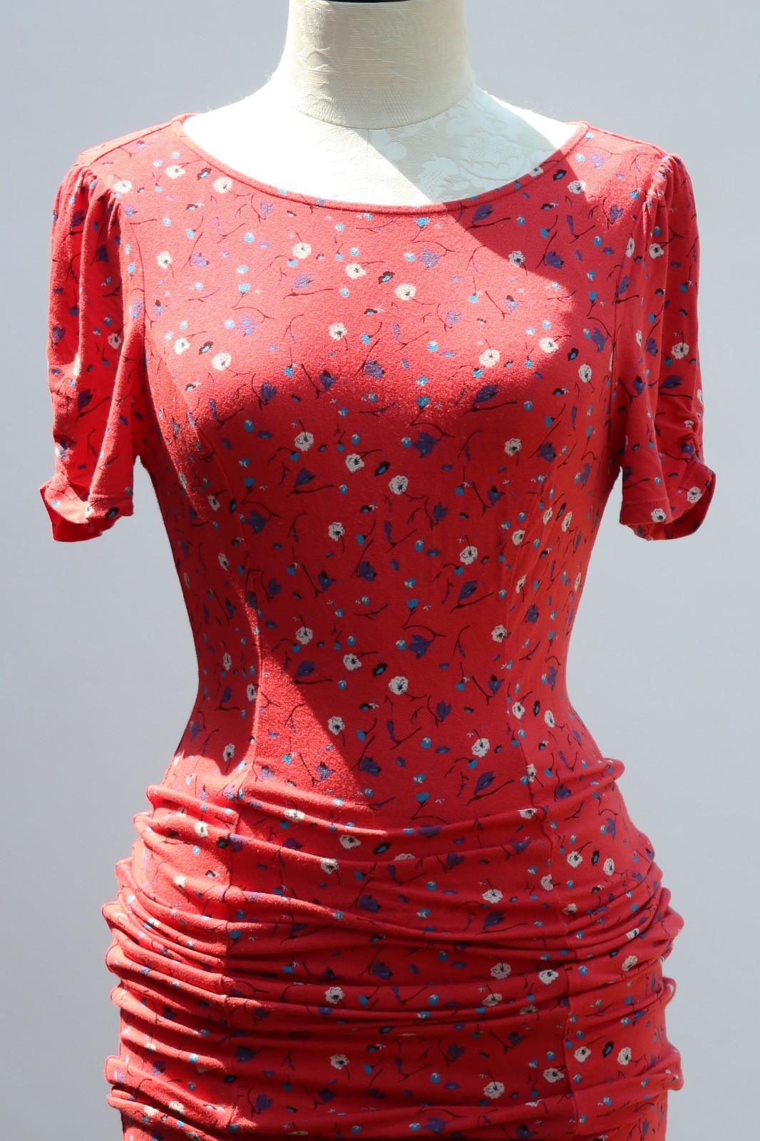 Free People Red Rayon Stretchy Jersey Floral Bodycon Tshirt Maxi Dress Women S
