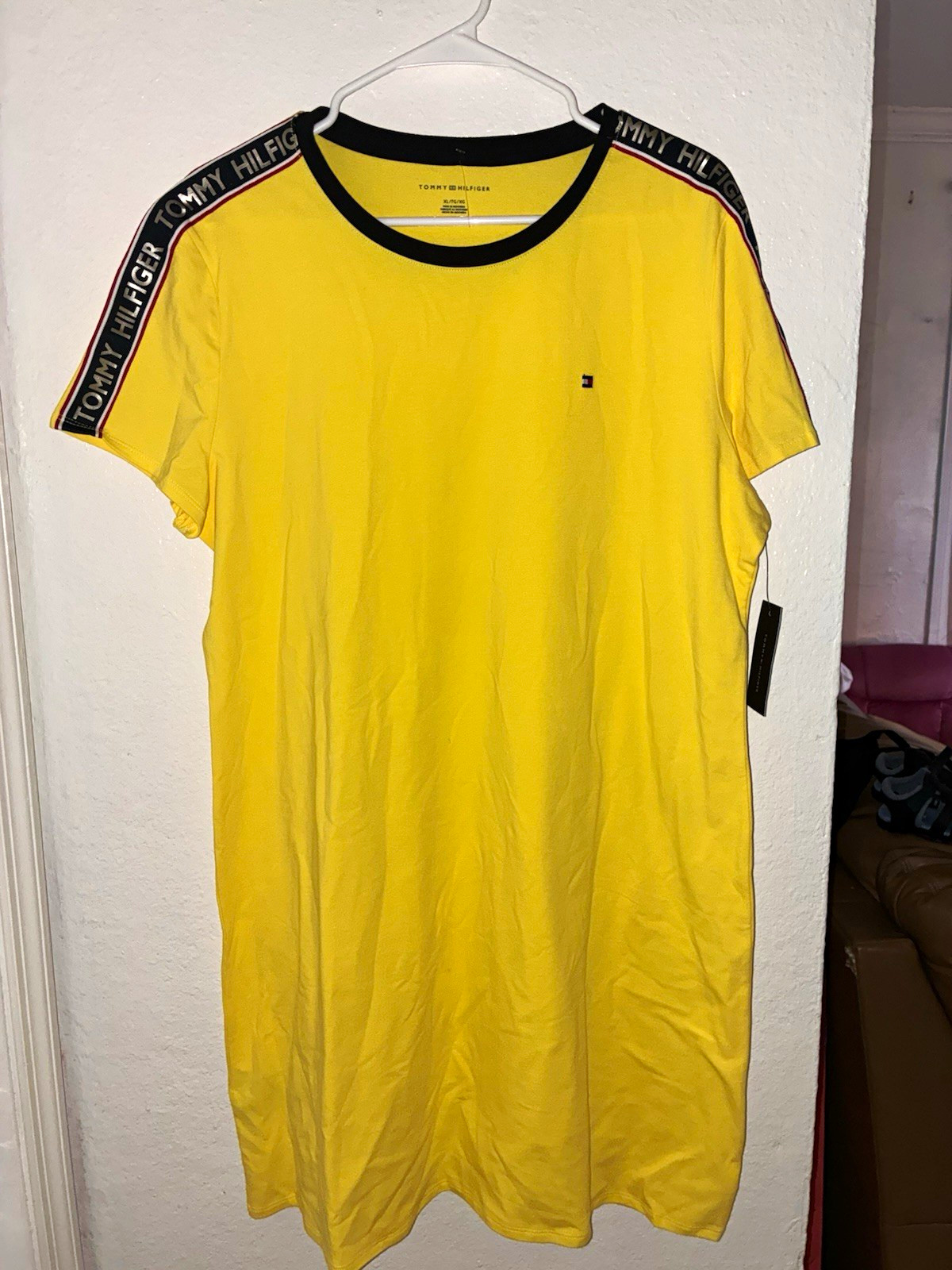 Tommy Hilfiger Yellow Logo Crew Neck Cotton Knit Short Sleeve T-Shirt dress XL