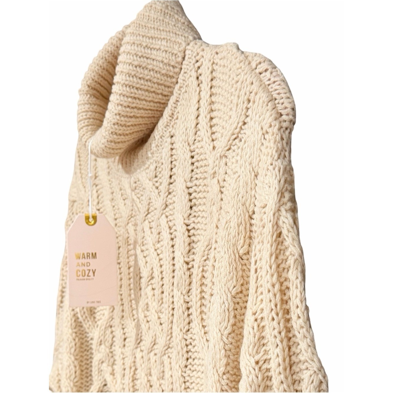 Love Tree Cream Cowlneck Cable Knit Sweater Dress Fisherman Cozy Classic