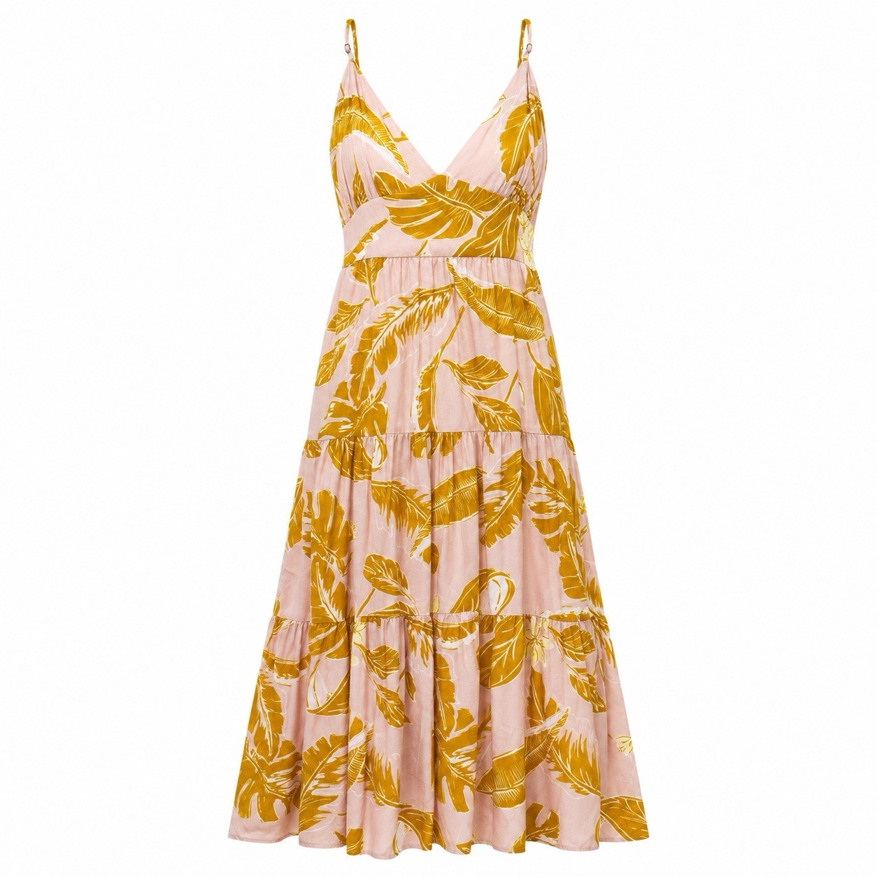 Wild Fable Women’s Tropical Leaf Print Maxi Dress Size Large Pink Mustard Rayon