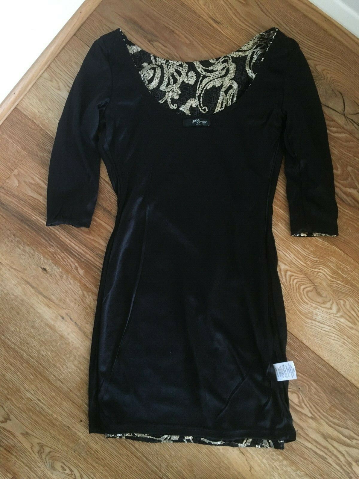 Jane Norman Black Sequin Bodycon Party Dress Size 8 Xmas Party Sparkle Silver