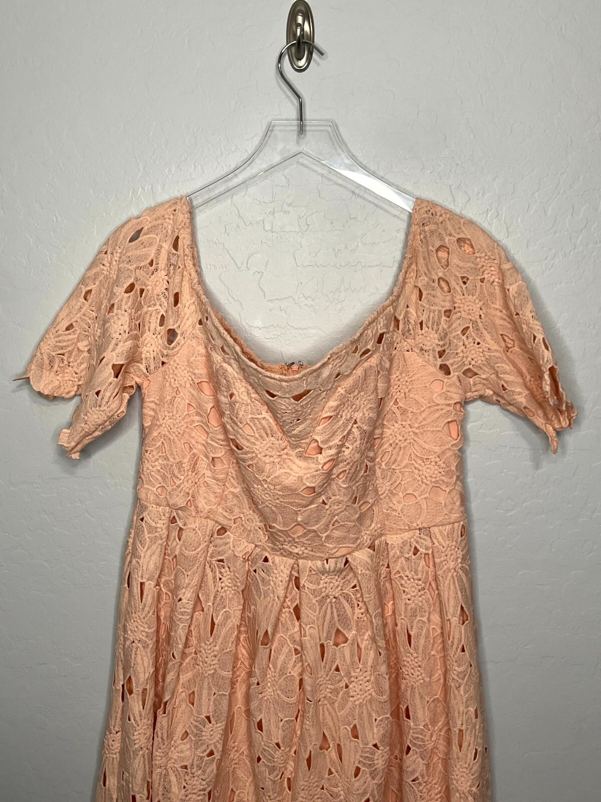 BOOHOO Botique Off Shoulder Lace Blush Skater Dress Size 14 NWT