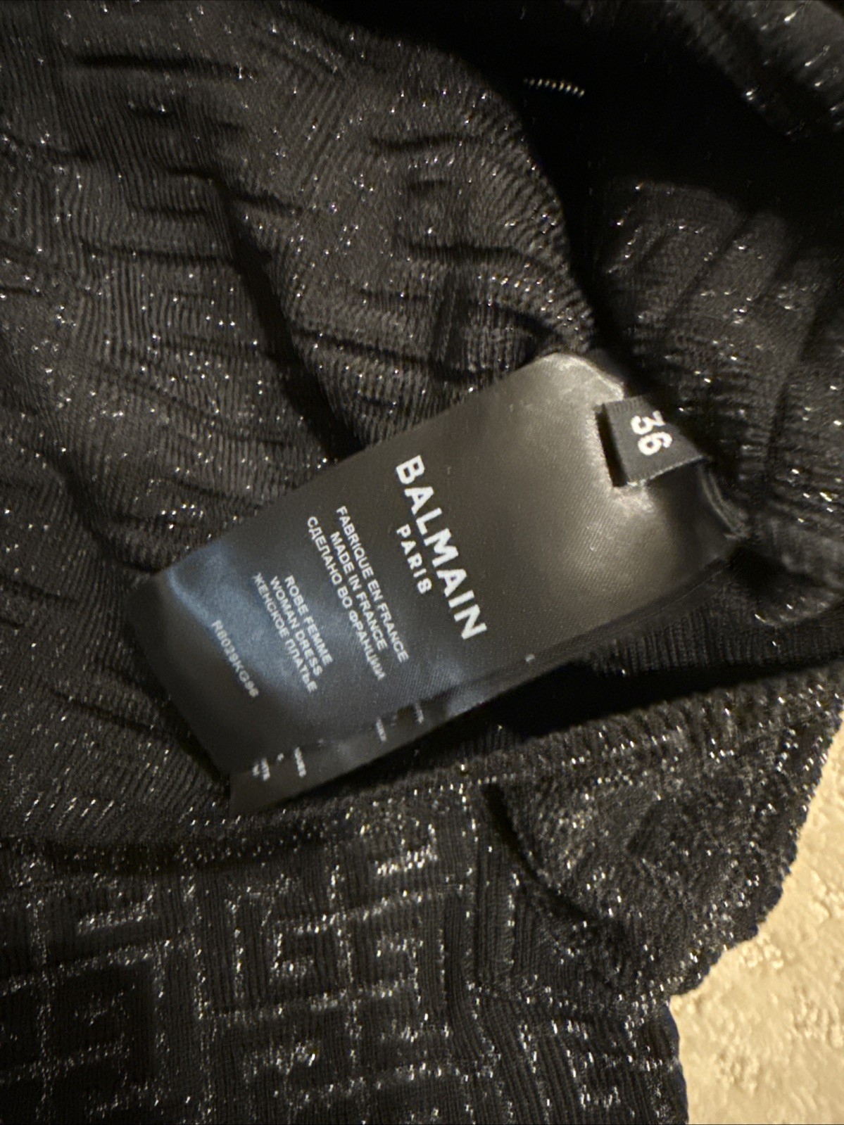 BALMAIN PARIS PB Monogram Knit Mini Dress Black Metallic Mock Neck FR 36 Small