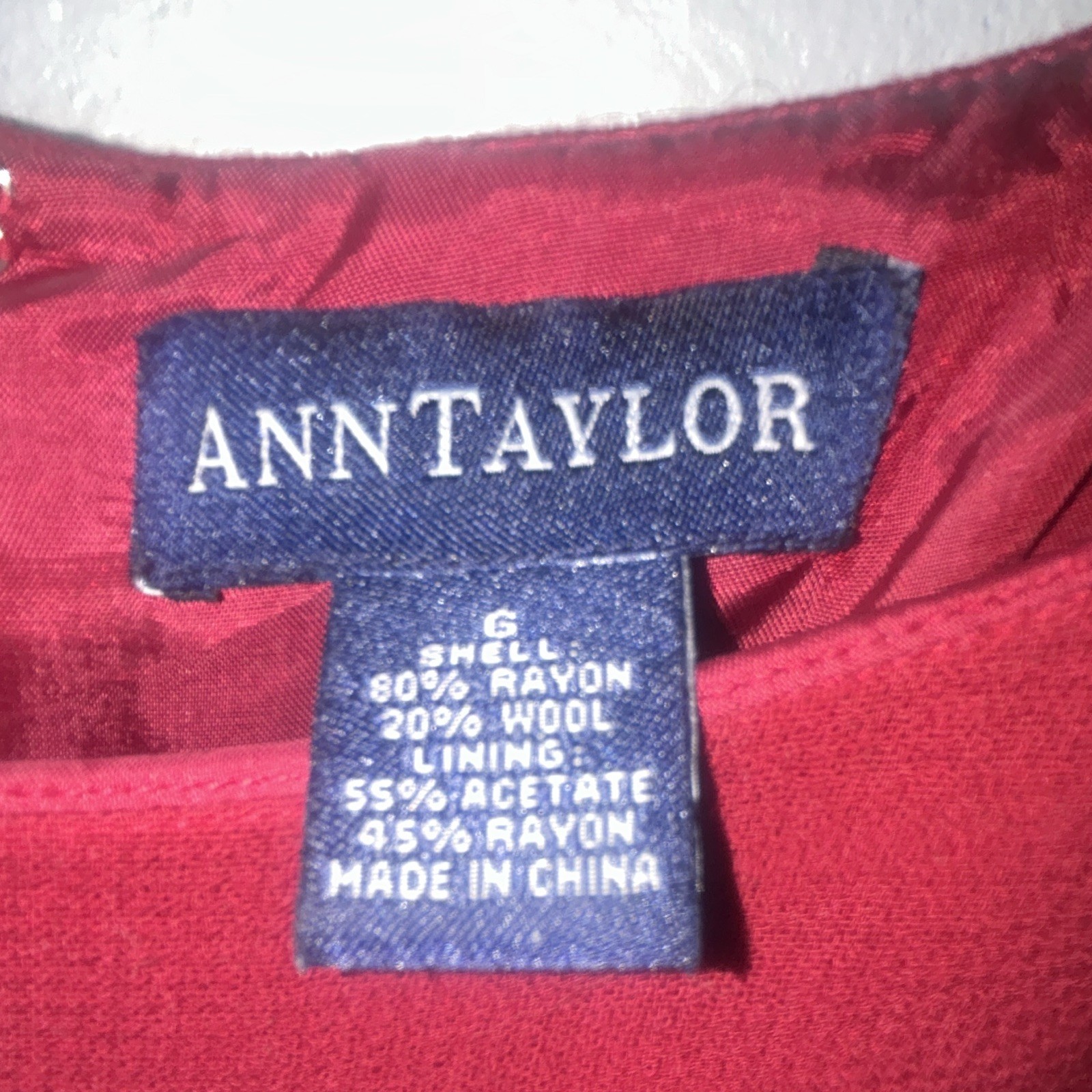 Ann Taylor Red Wool Blend, Satin-Lined Sheath Dress, Size 6