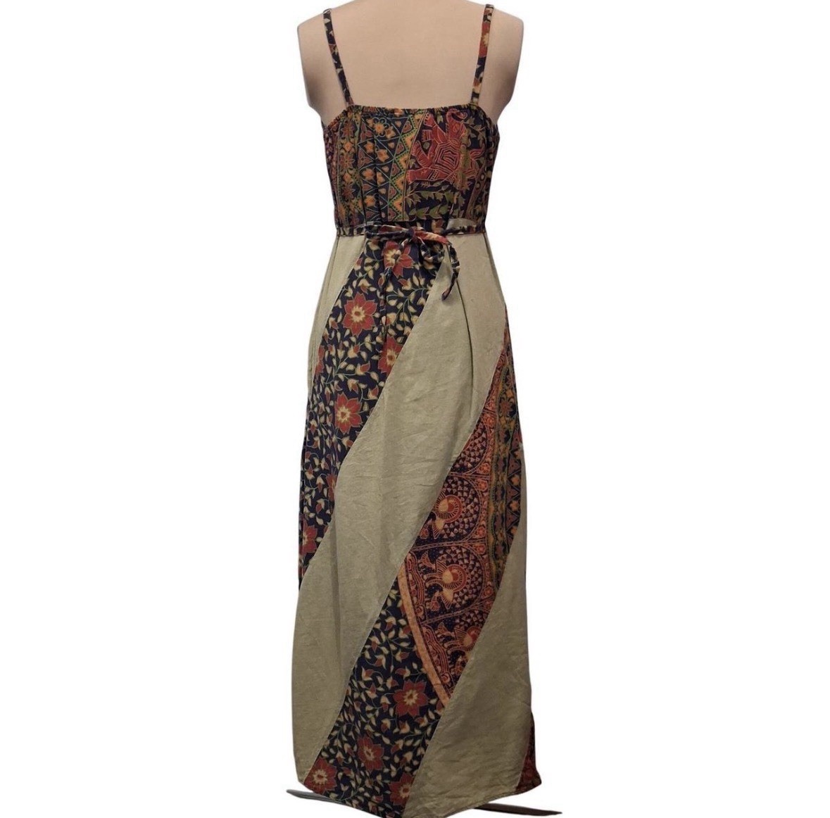Jayla Vintage Boho Patchwork Maxi Dress Spaghetti Strap Tie Back Women’s