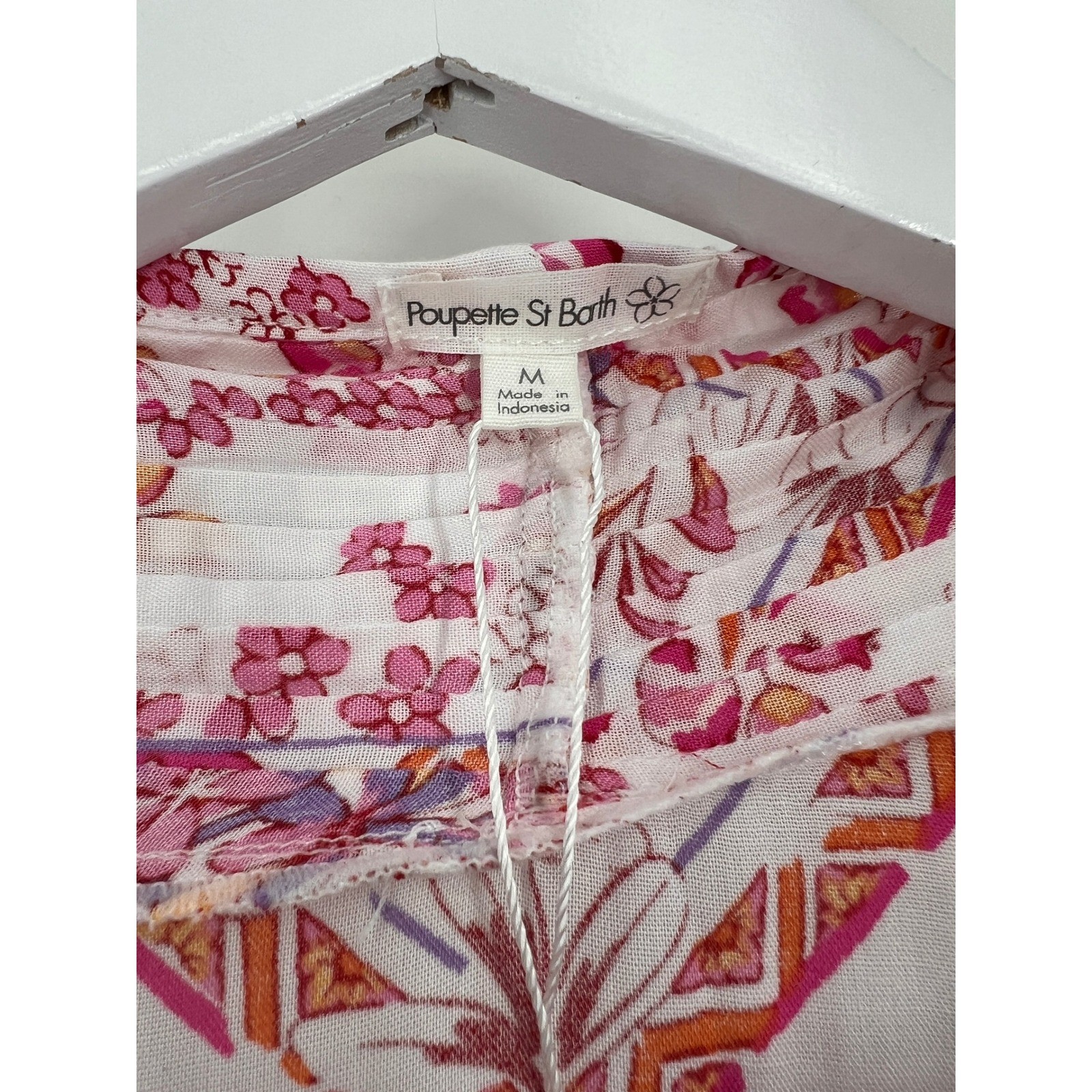Poupette St Barth Pink Floral Paisley Ruffle Mini Dress Size M Drawstring Waist