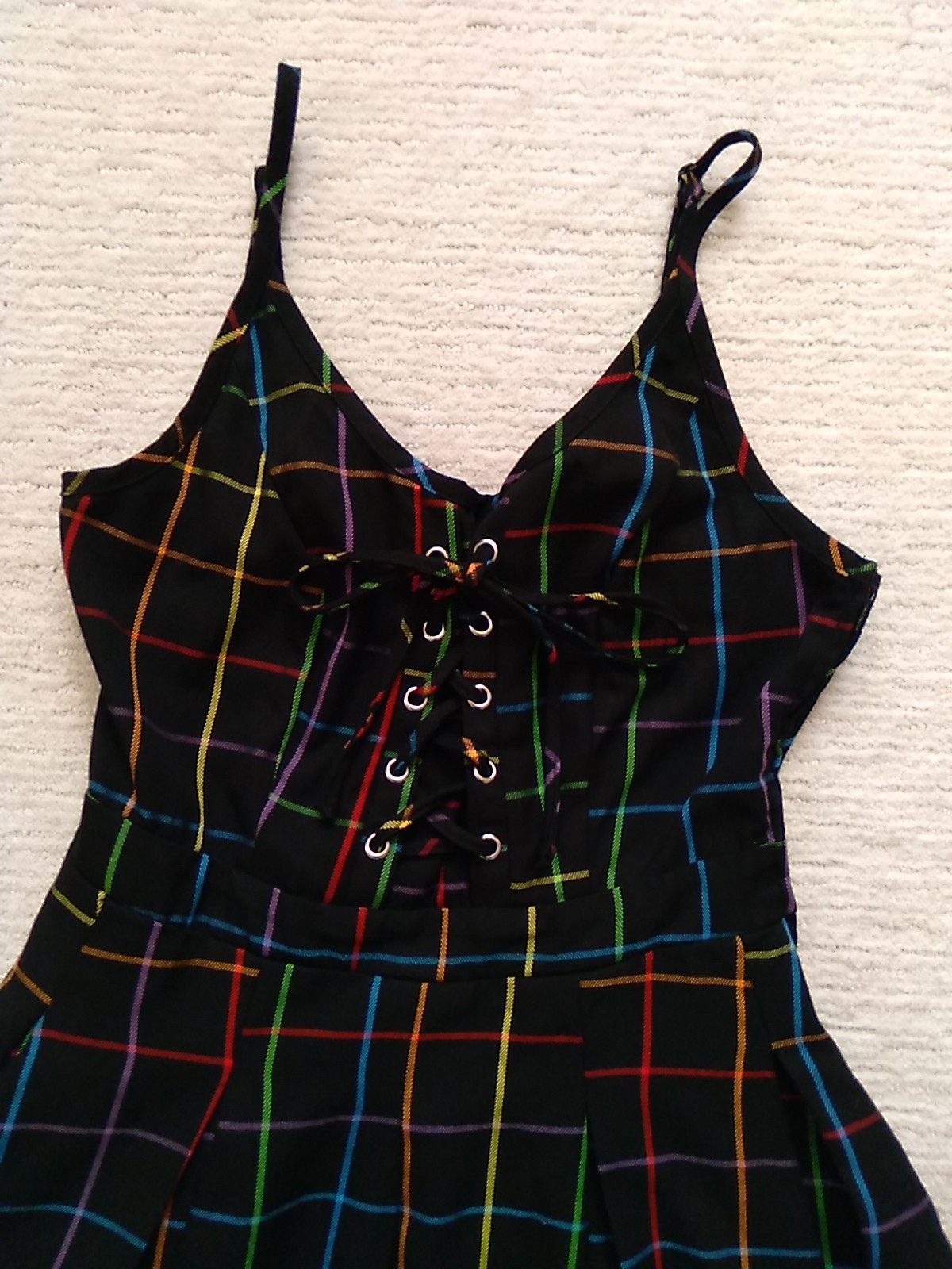 Hot Topic Rainbow Grid Corset Style Side Zip Dress Size Small Punk Grunge Goth