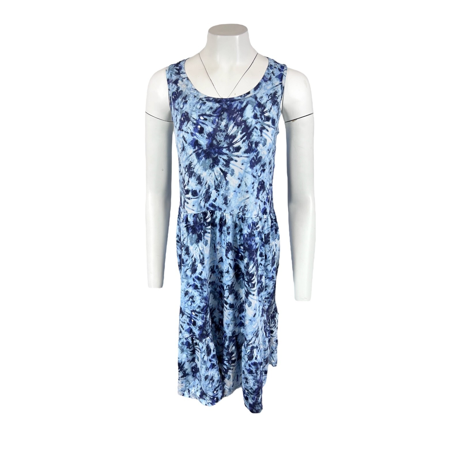 LOGO by Lori Goldstein Regular Sleeveless Tiered Dress Blue Small Size