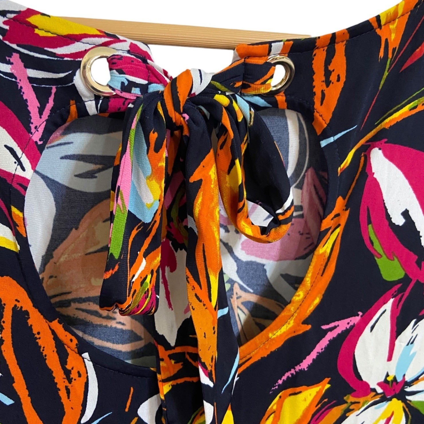 MSK Tropical Floral Sleeveless Tie Keyhole Back Shift Resortwear Dress Size XL