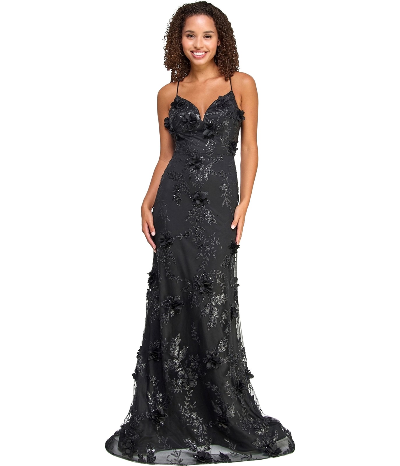 Say Yes to the Prom Womens Crystal Gown Dress, Black, Juniors, 11/12