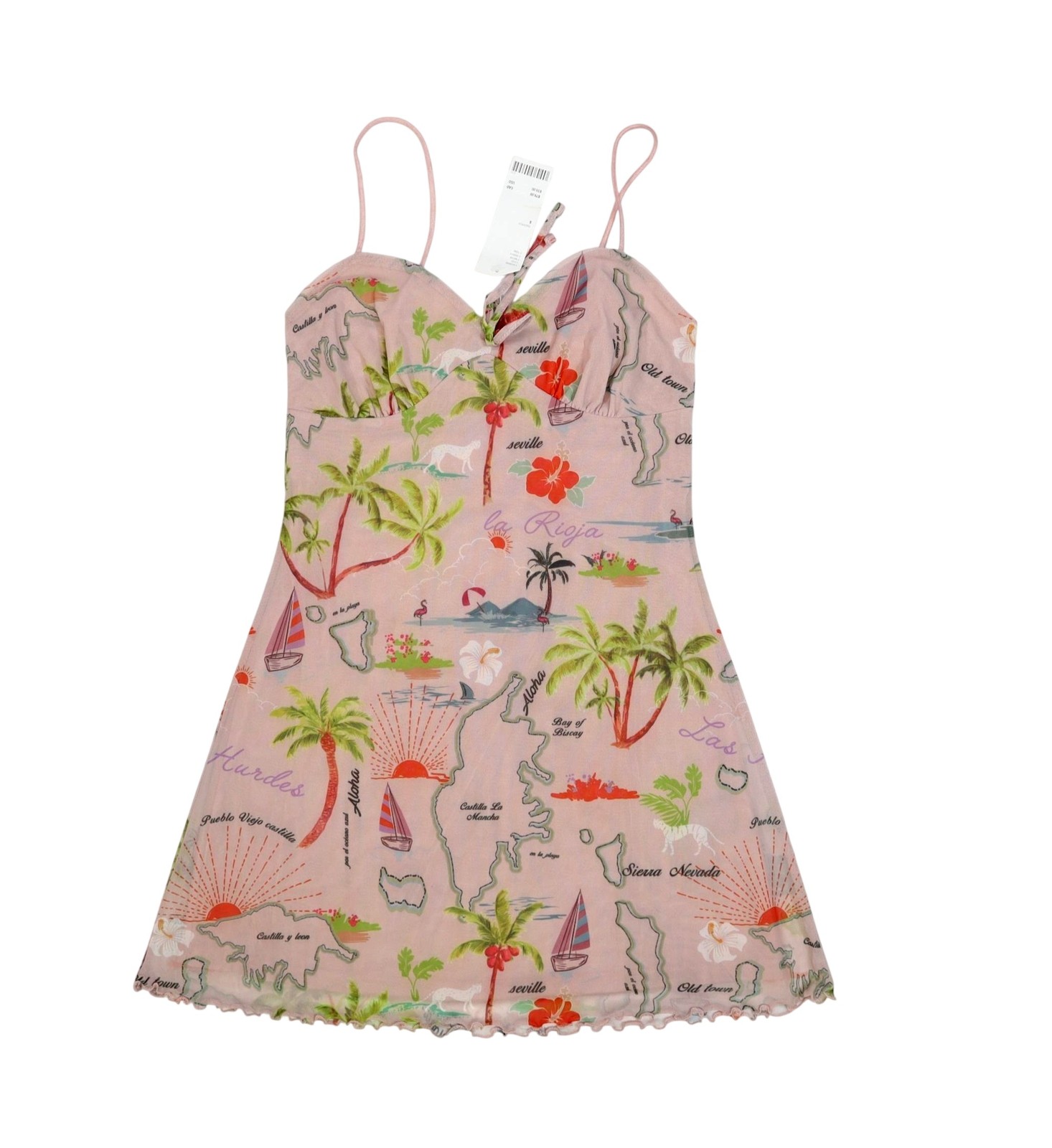 Urban Outfitters Dress Womens S Pink Tropical Map Print Sweetheart Slip Short