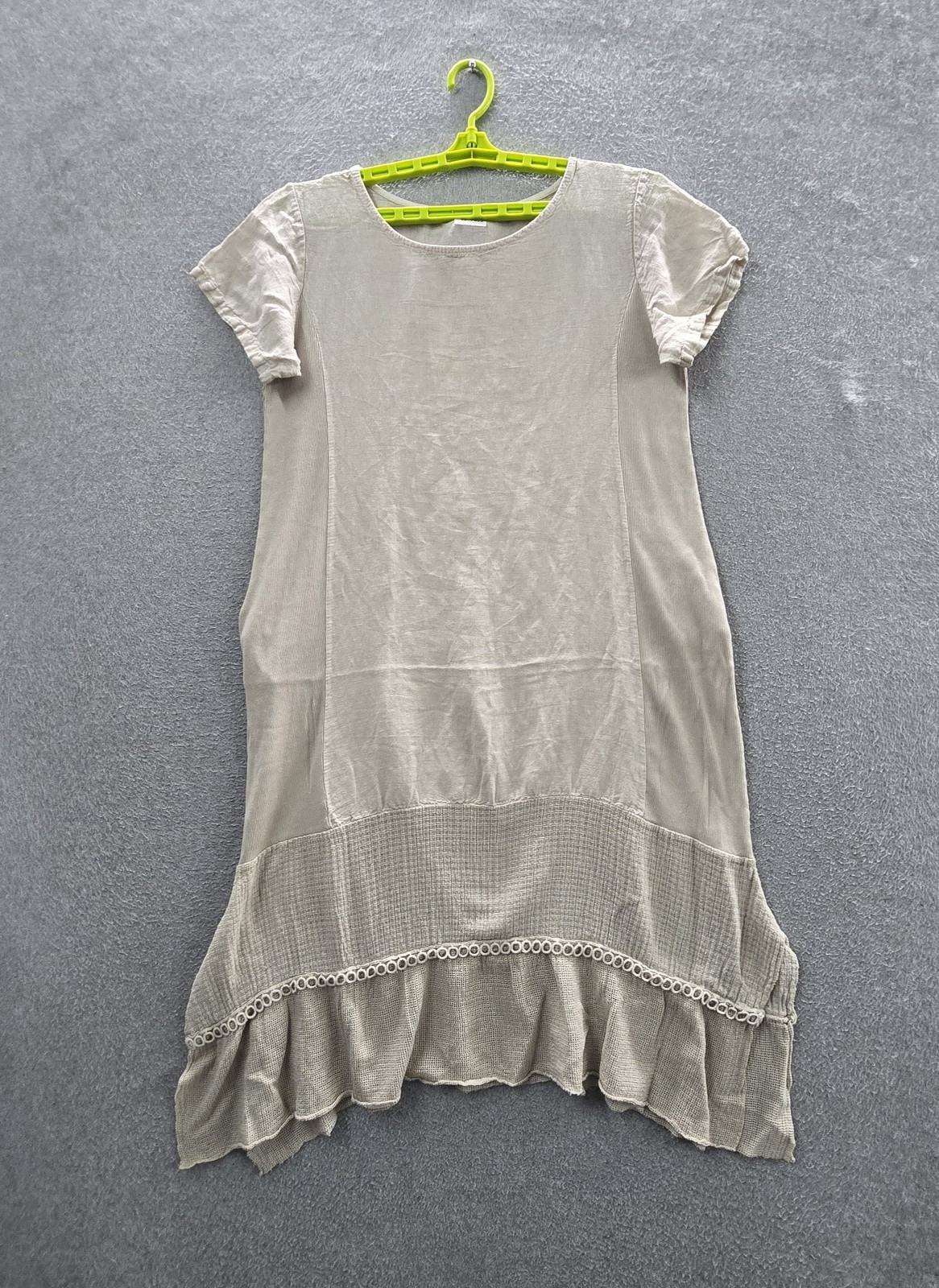 7 Agosto Women Blouse L Beige Cotton Linen Ruffle Lace Made In Italy