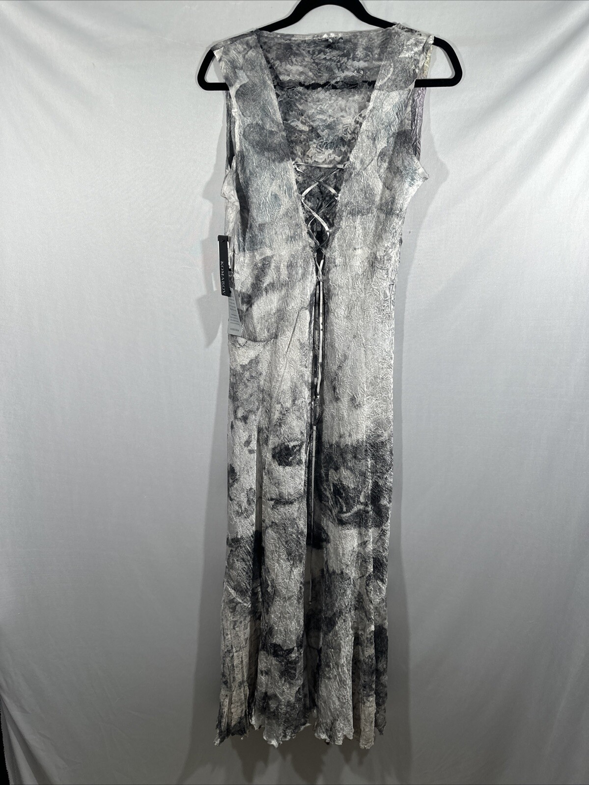 NWT Komarov [ Large ] Lace Up Back Charmeause Maxi Dress Watercolor Floral U1182