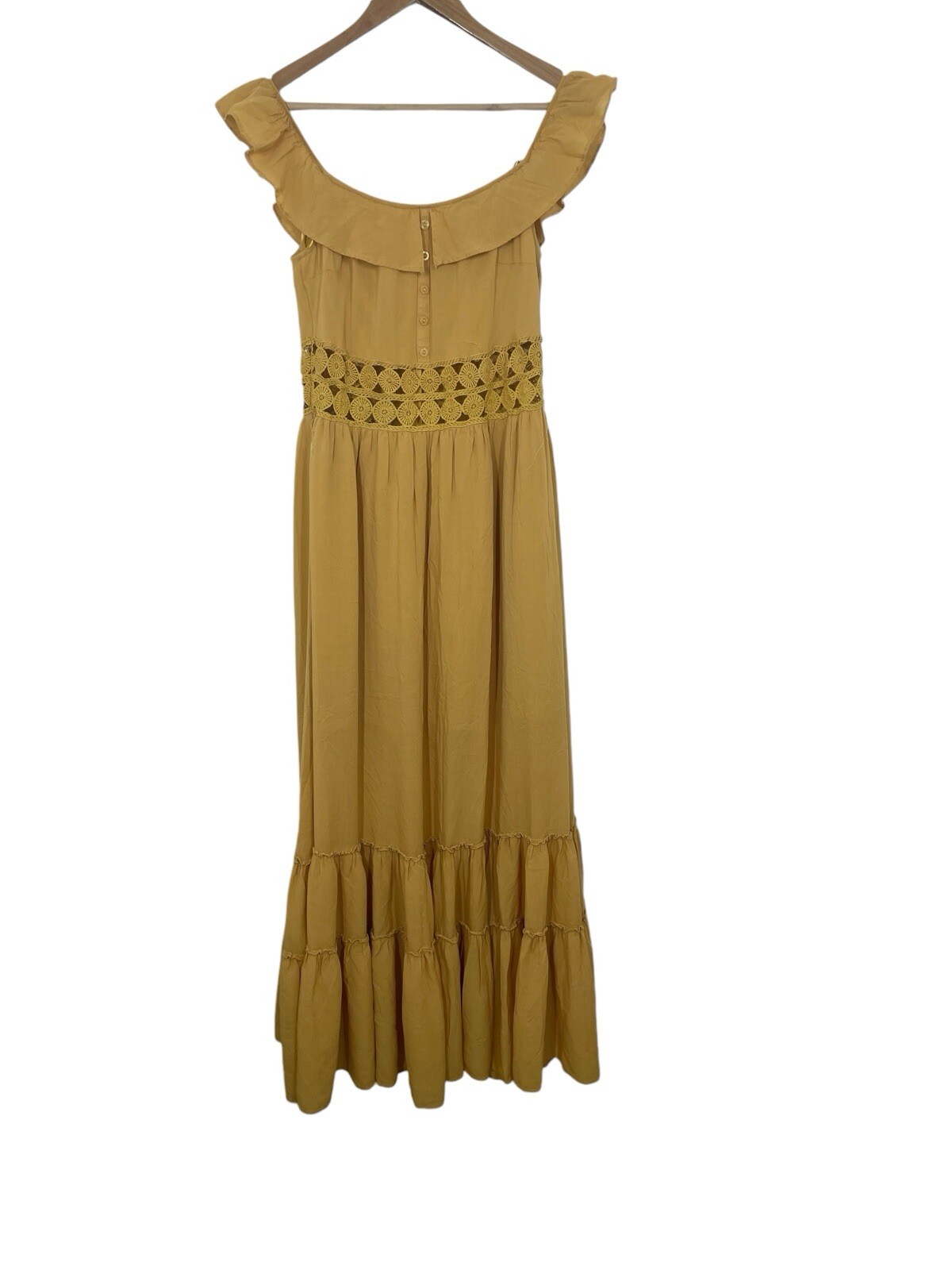 Miss Avenue Womens Off Shoulder Maxi Dress Layered Yellow Mustard Size Large