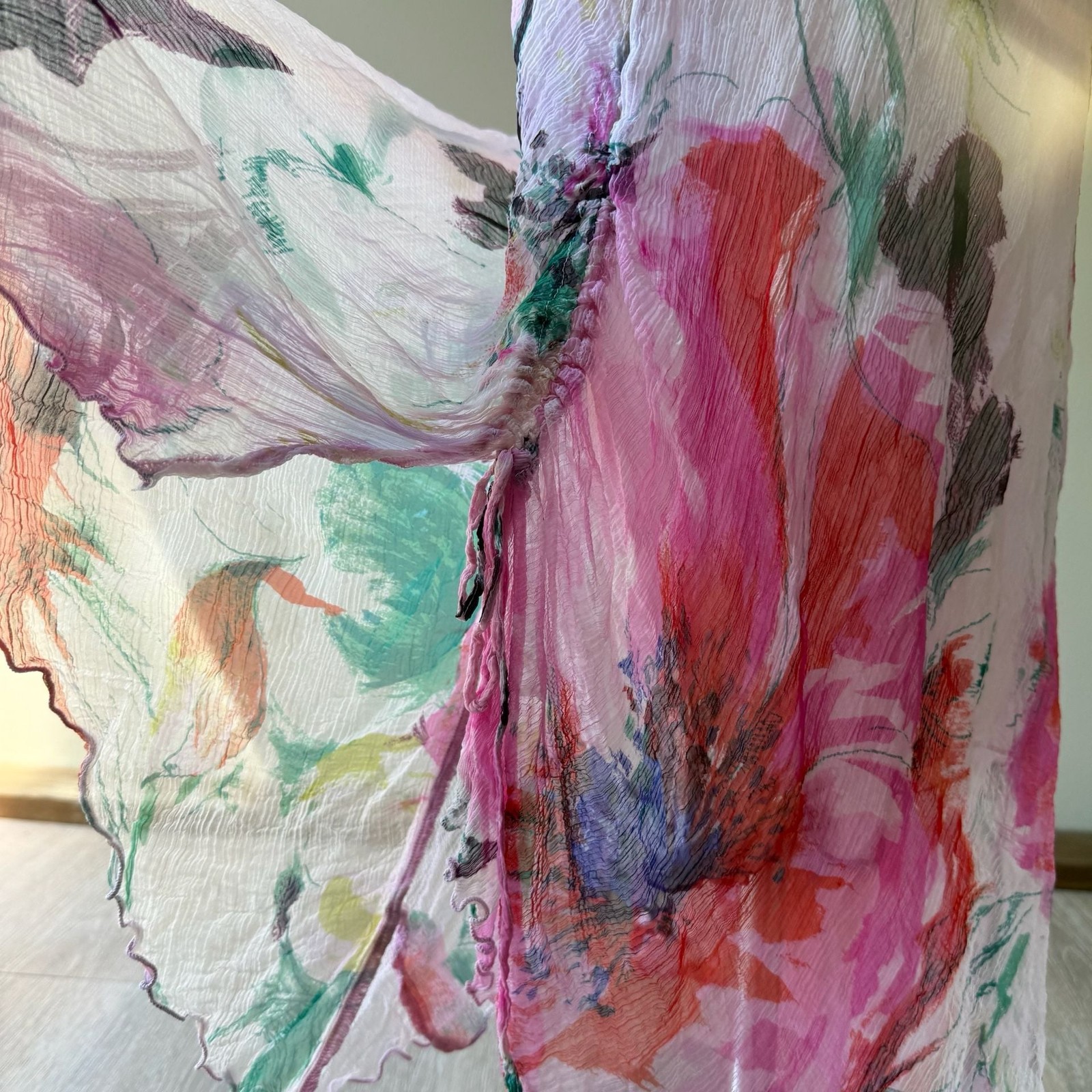 Floral Watercolor Silk Print Chiffon Maxi Slip Dress