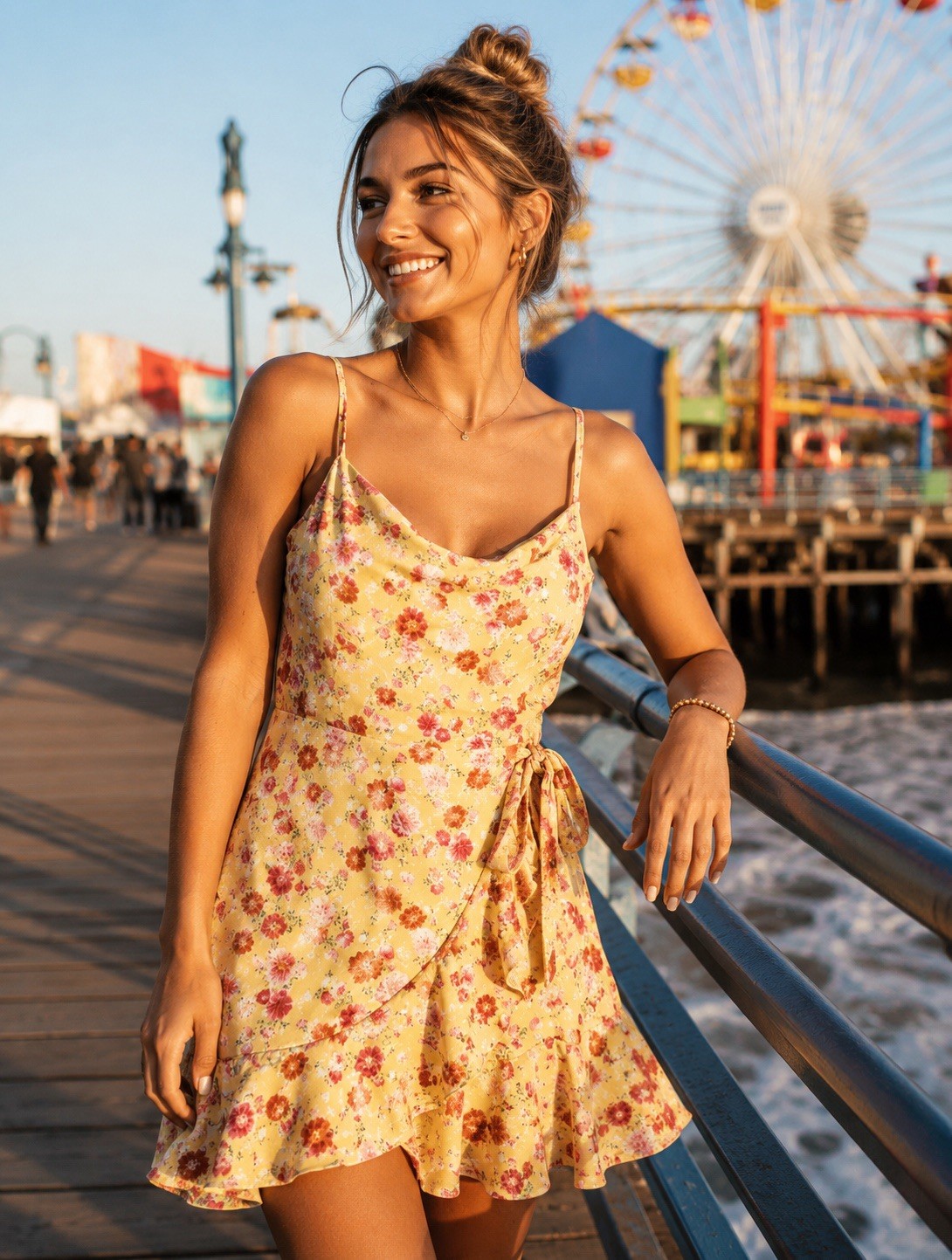 Altar’d State Yellow Floral Tie-Waist Dress Women’s Large