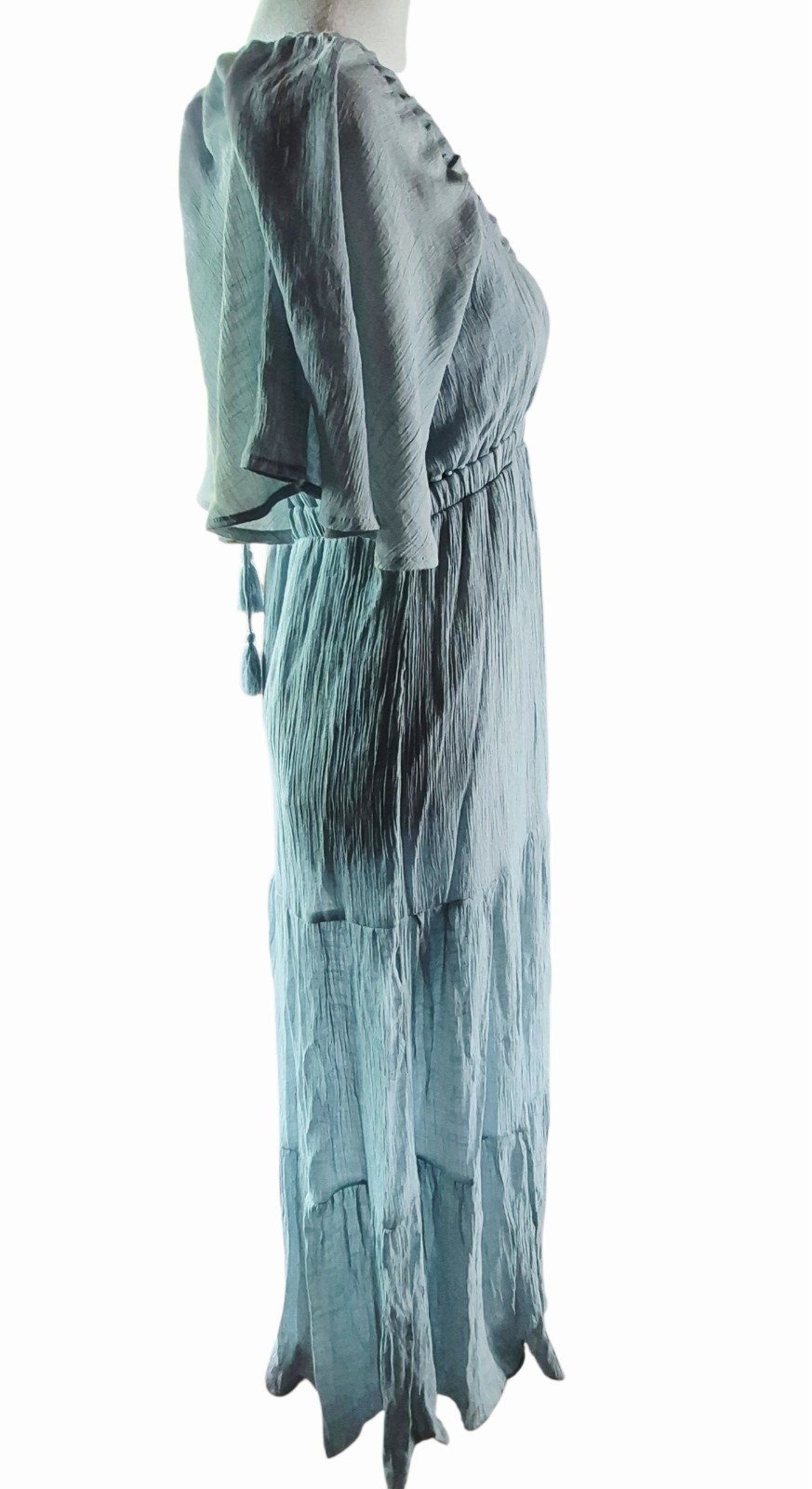 Hy Fve Pastel Blue Backless Tiered Maxi Dress – Size M – Lightweight Summer