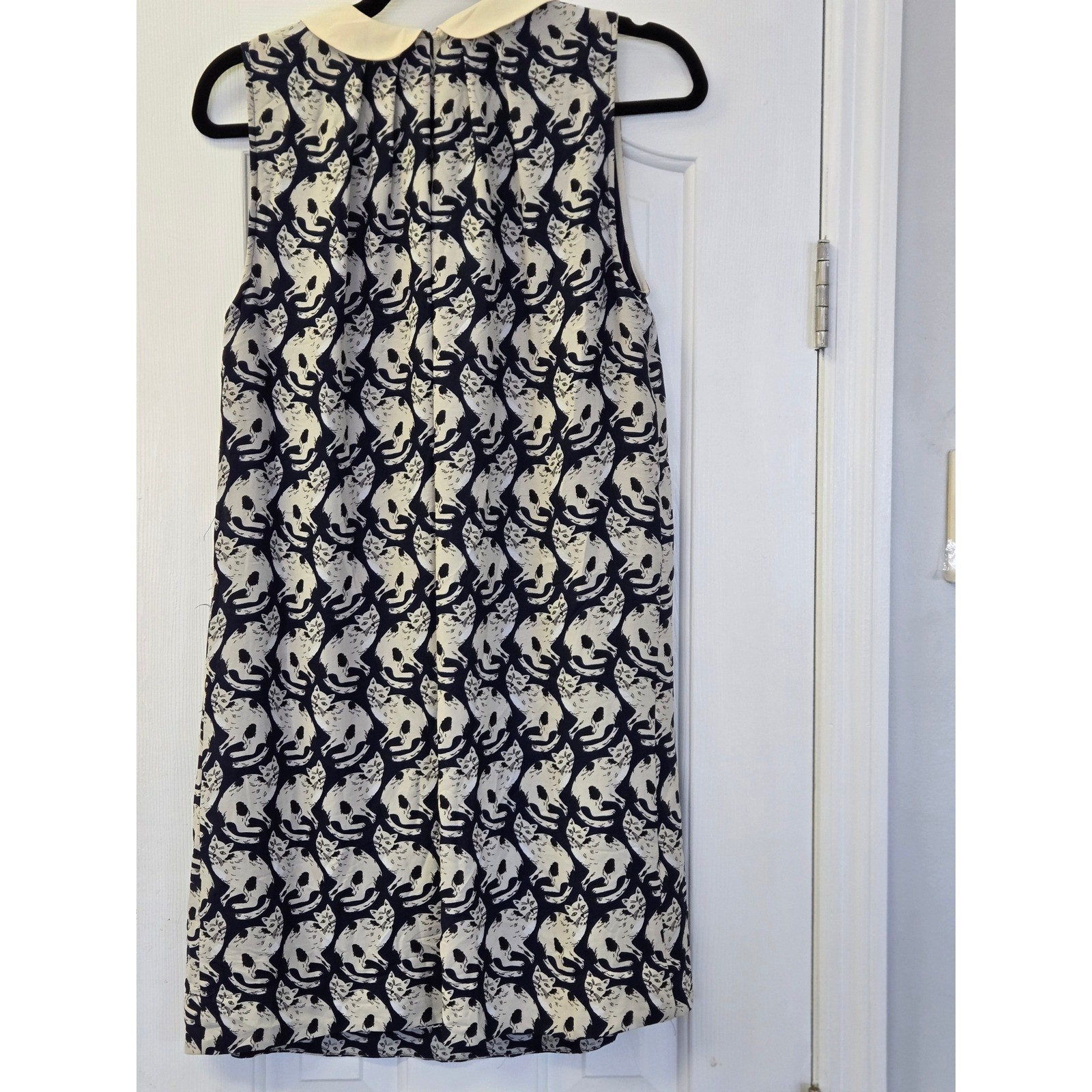 ModCloth Navy Blue Cat Print Peter Pan Collar Sleeveless Shift Dress Medium