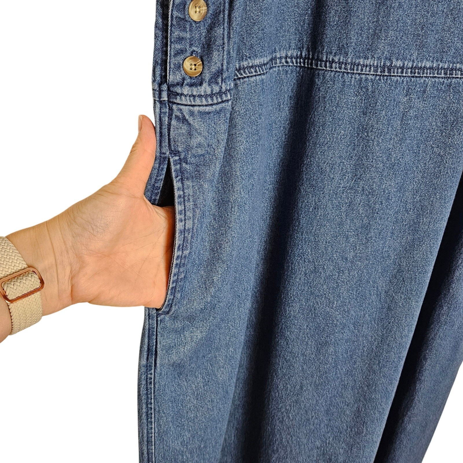 Classic Elements Womens Vintage Blue Denim Jumper Maxi Dress XL Modest Holiday