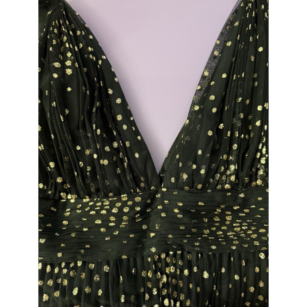 Jill Jill Stuart Black Gold Polka Dot Pleated Tulle V-Neck Gown Dress Size 6