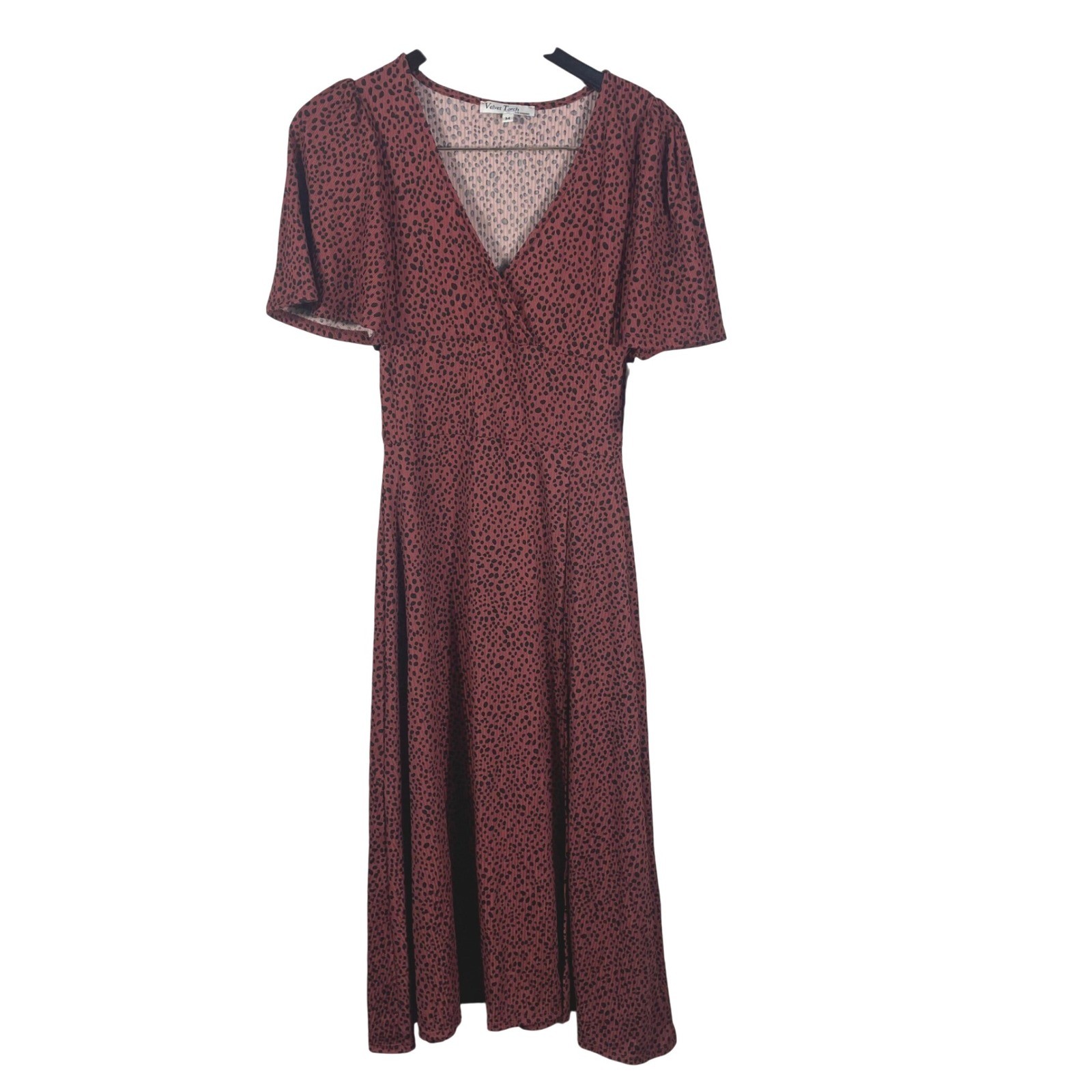 Velvet Torch Red Black Dot Midi Dress M USA Short Sleeve V-Neck Fit & Flare NWT