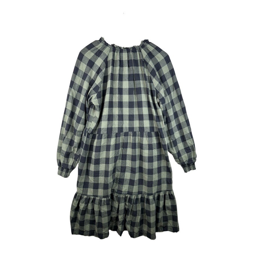 Beach Lunch Lounge Woven Peasant Mini Dress Boho Olive Black Plaids M Medium