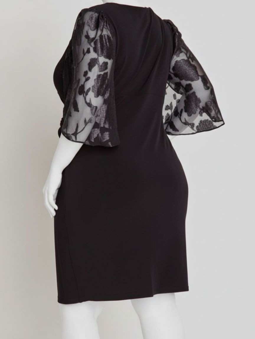 Connected Women Black Cape-Sleeve Side-Ruched Dress Plus Size 14W