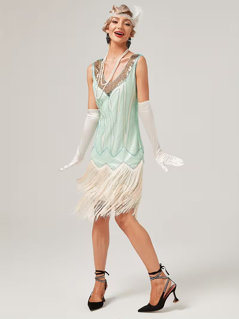 Medium 1920s Retro Sequin Gatsby Flapper Party Dress w Tassles. Amazing!