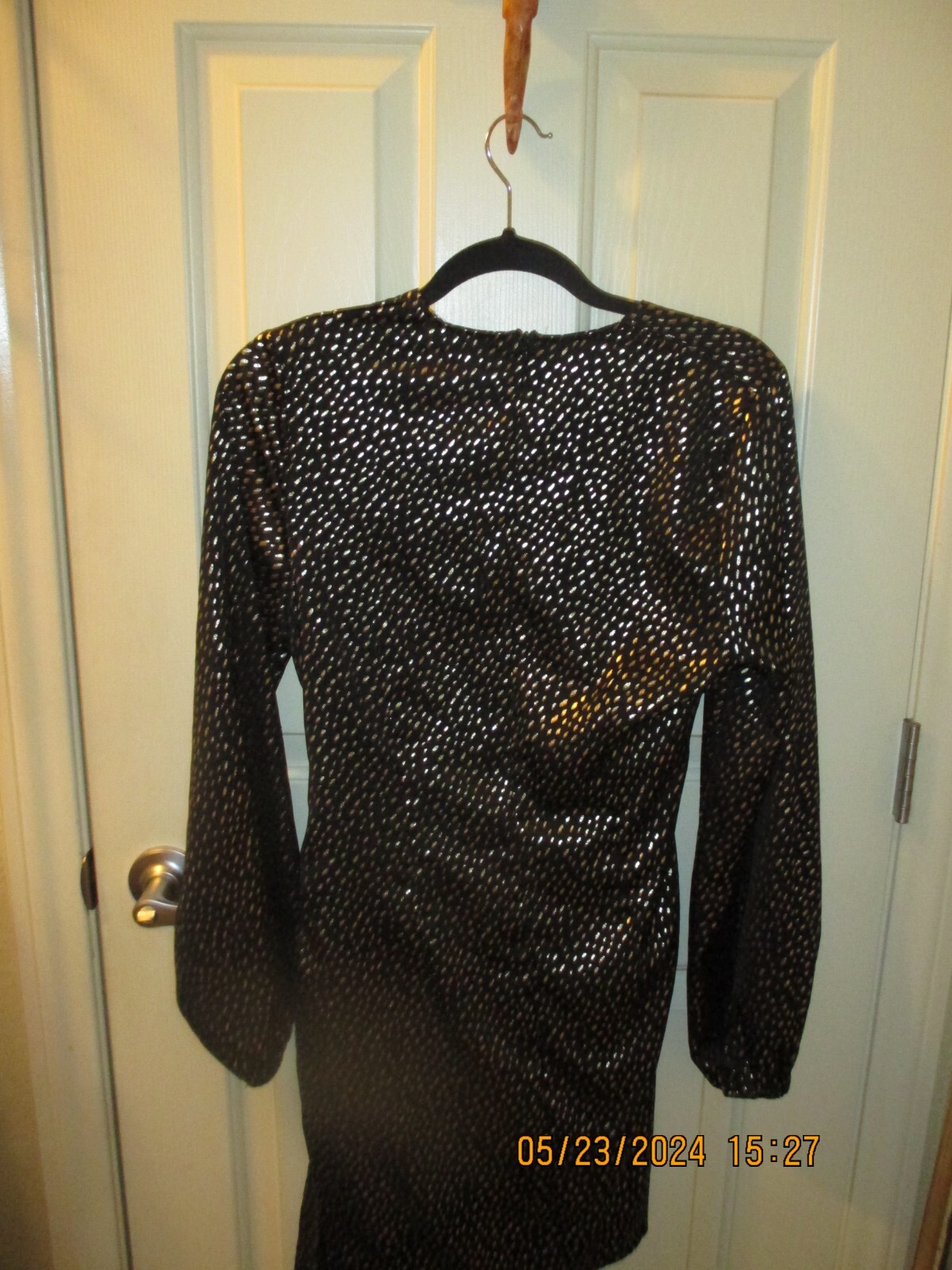 NEW COTTON POLY BLACK&GOLD SPECK MINI DRESS! CROSS OVER TOP WIDE TIE BOW SIZE XL