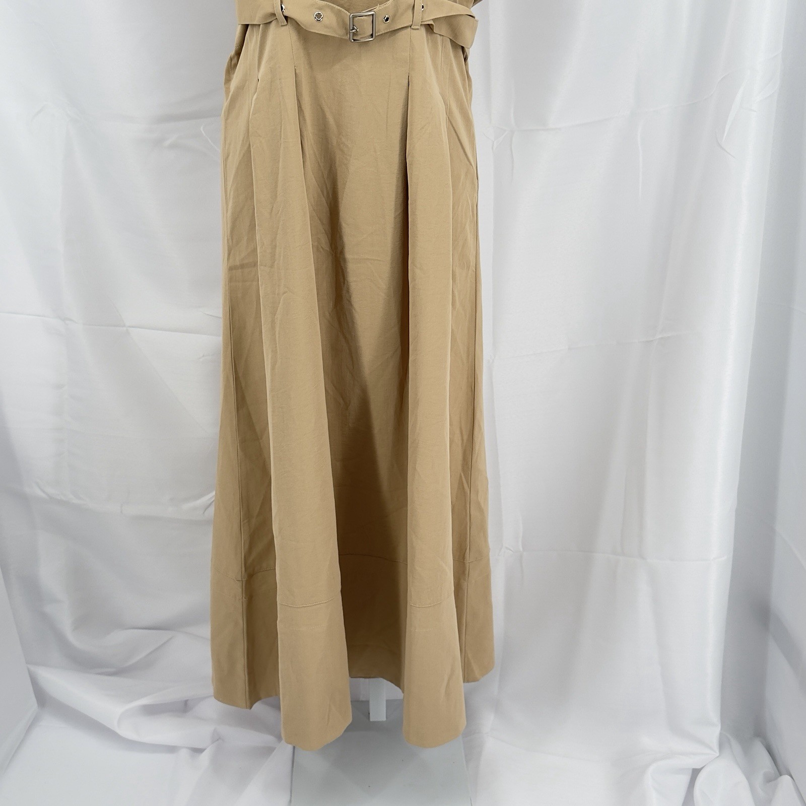 New Aveloria Minimalist Tan Belted Structured Retro Style Work Dress Women’s SM