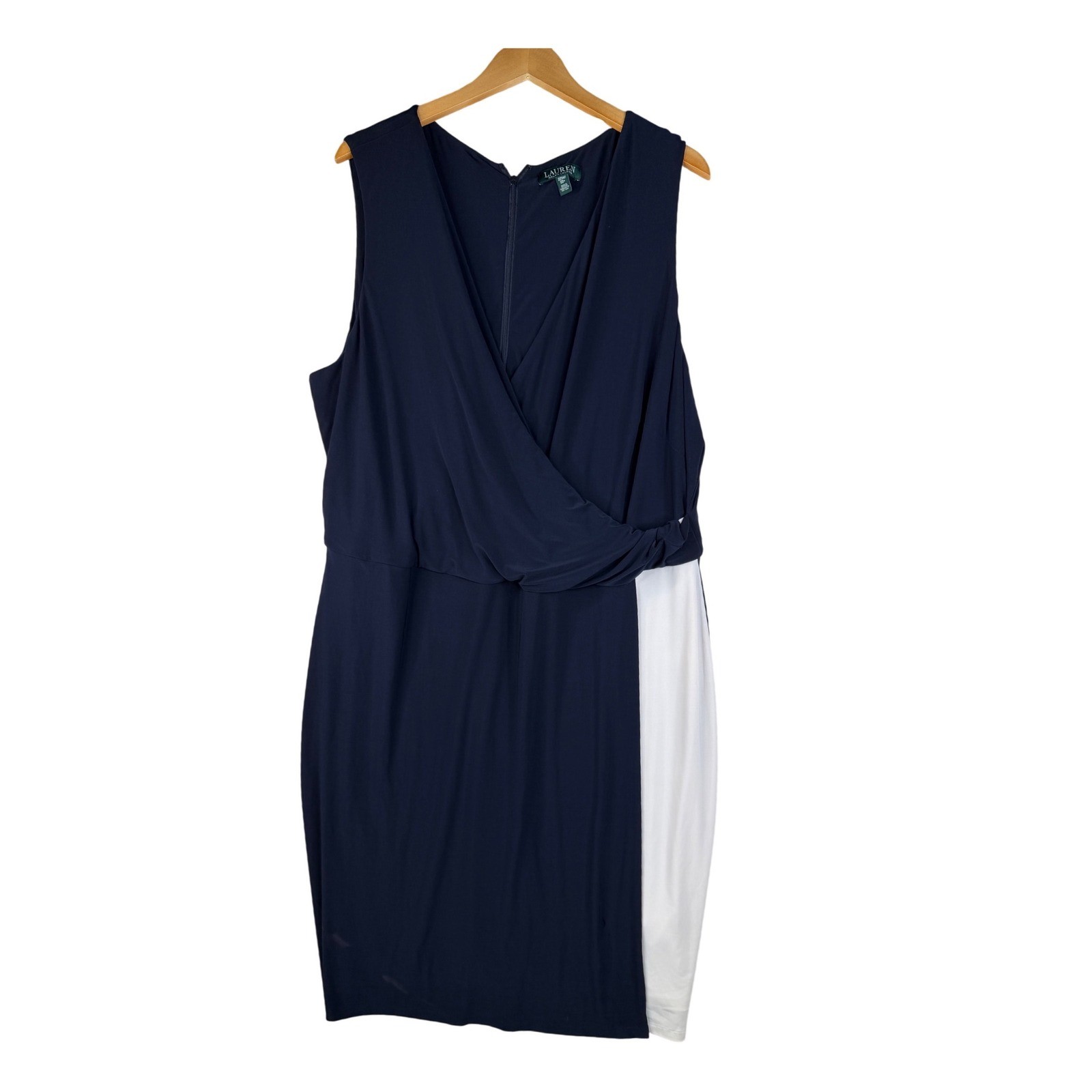 Lauren Ralph Lauren Sleeveless Two Tone V-neck Surplice Dress size 22W Blue/Whit