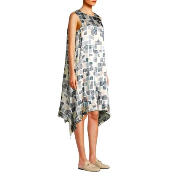 Peserico Geometric Block Print Handkerchief Hem Sleeveless Dress Multi New sz 44