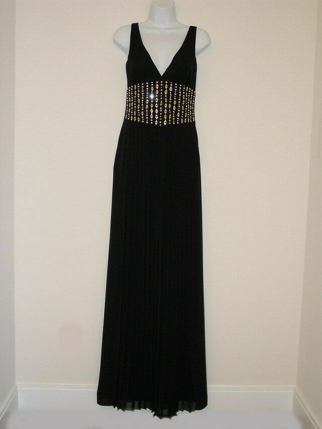 New VERSACE Black Abito Donna Tessuto Sera V-Neck Cocktail Dress 38/4 Italy