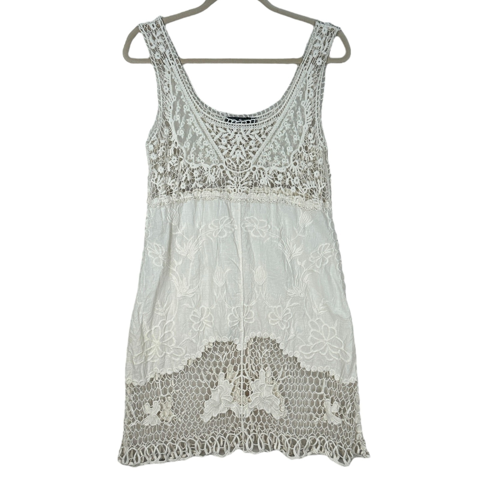 Swim Cover Up Dress Large Crochet Lace Boho Embroidered Coastal Cottage Beach