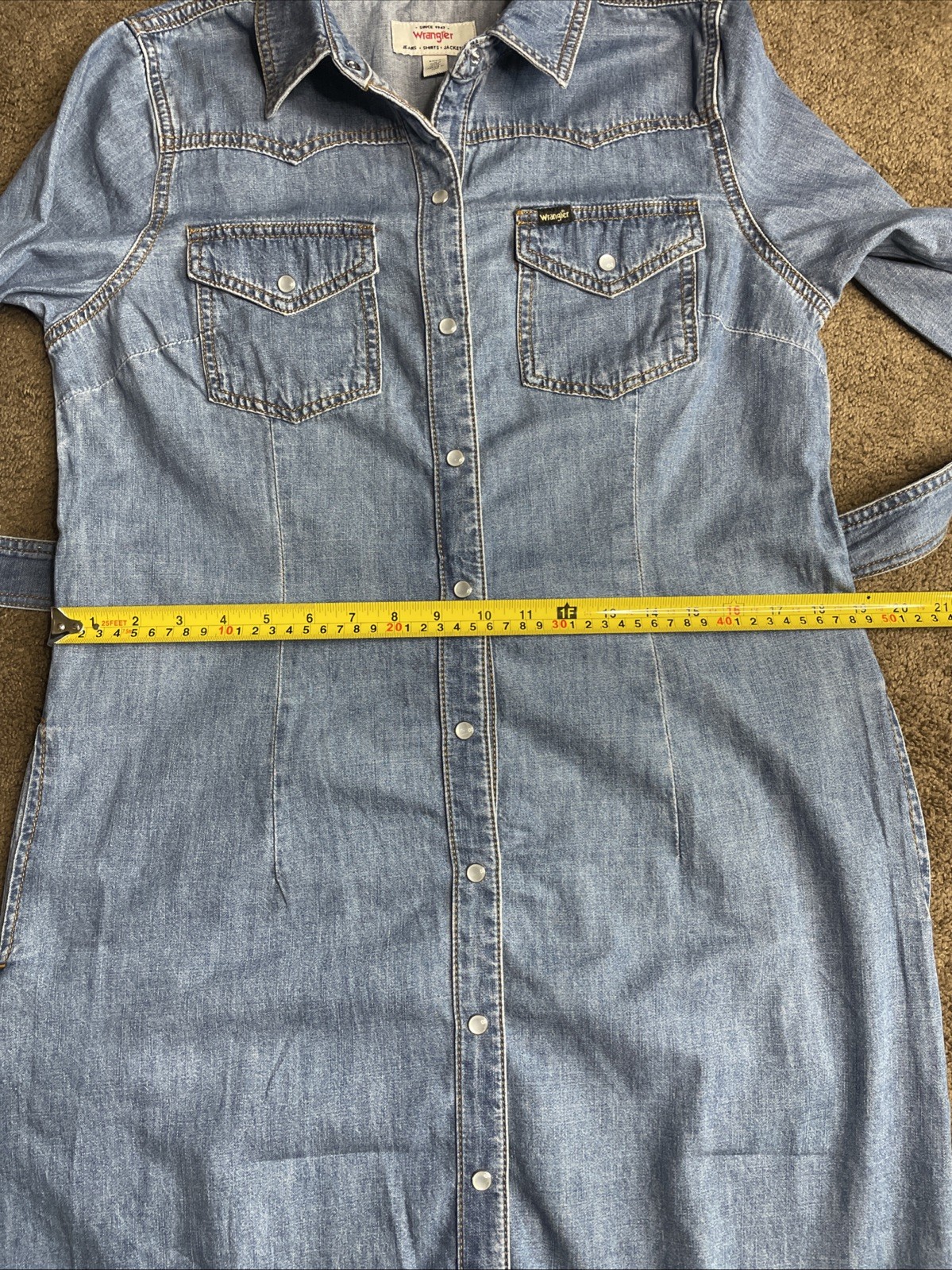 Wrangler Belted Denim Midi Dress Size-S Blues- Jean Dress- NWT- Two Side Pockets