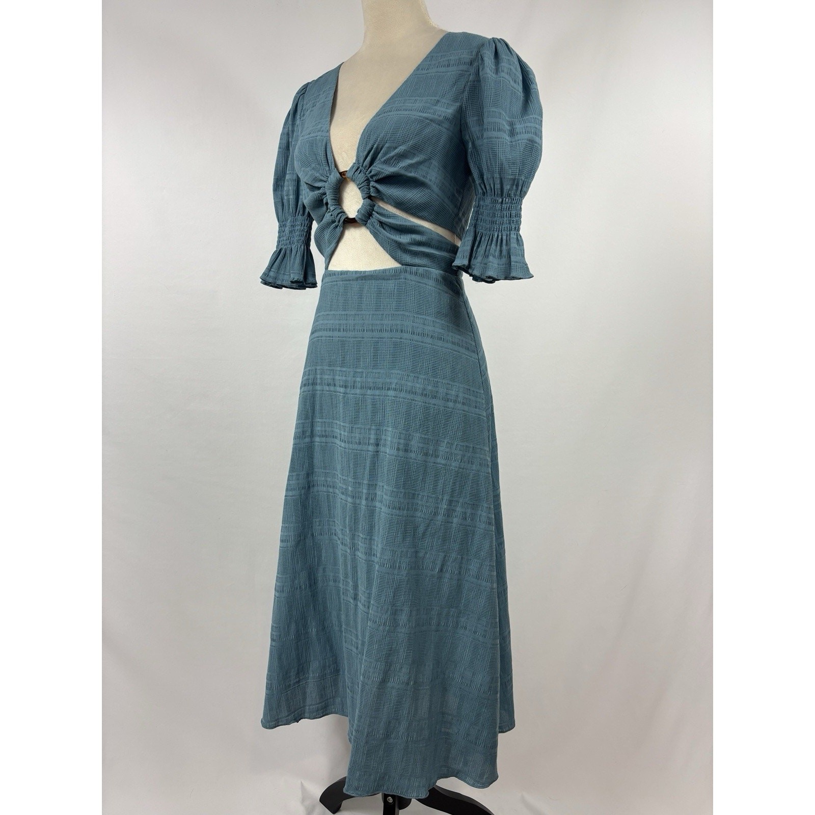 Tularosa Nanette Cut Out Dress Dusty Blue Small Cotton Blend Lined Maxi Plunge