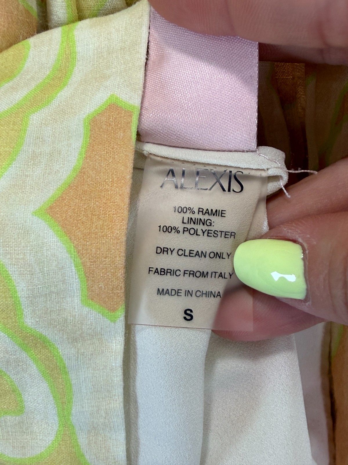 ALEXIS Capri Short Mini Dress Yellow Abstract Print 3/4 Sleeve, Size S