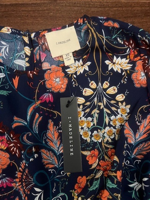 I. Madeline Blue Floral Print Garden Splendor Long Sleeve Dress Size XS NWT