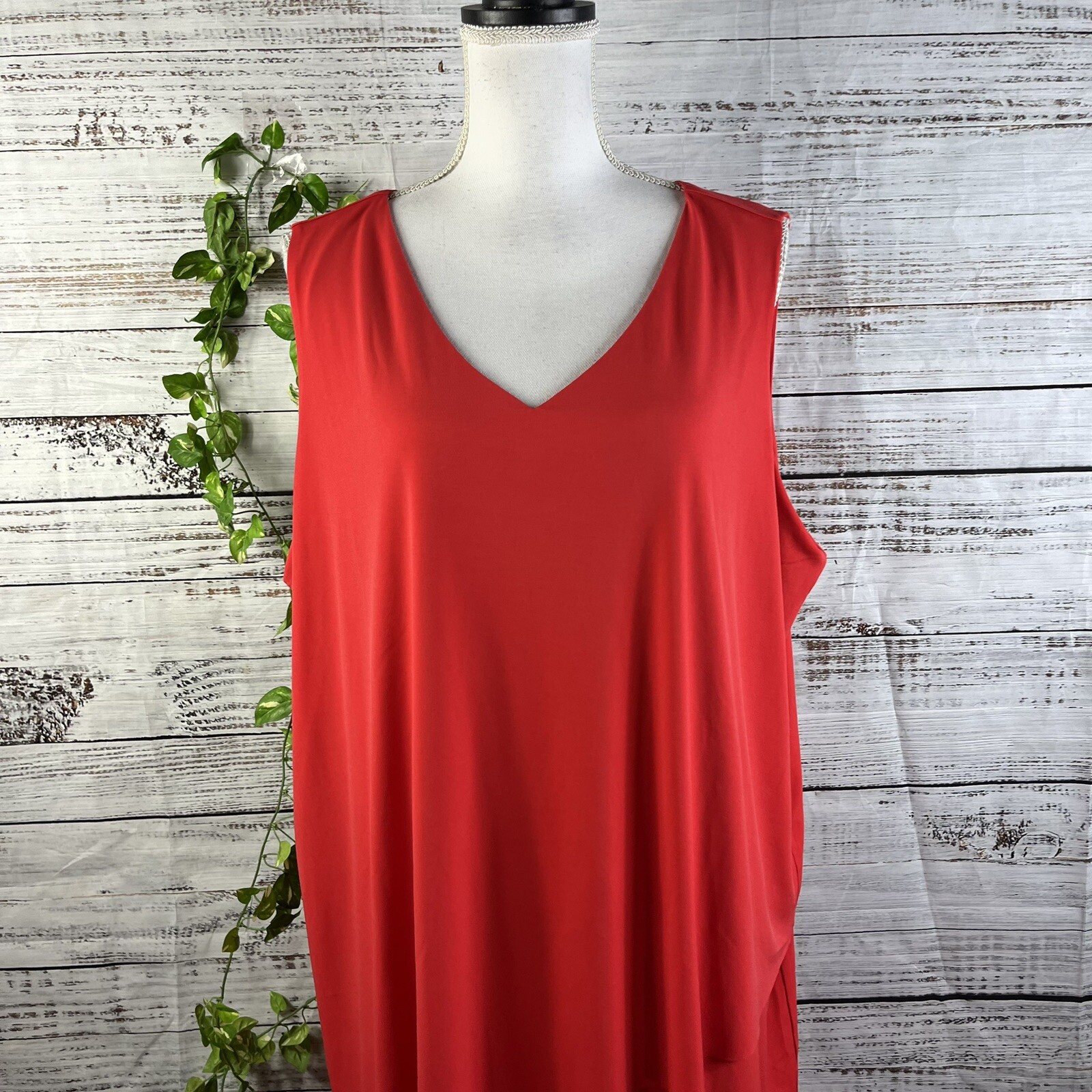 Susan Graver Dress sz Large Petite Fire Orange Lagenlook Layered Knee Stretch