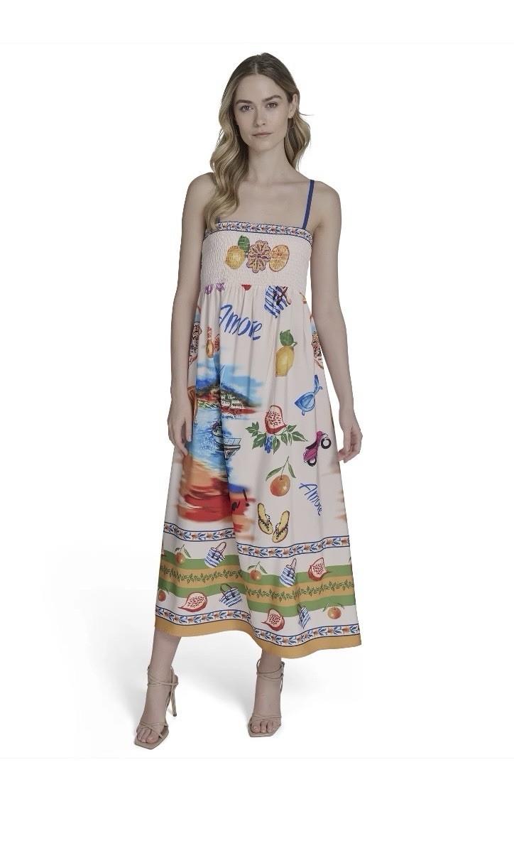 Falling Flowers Women’s Spaghetti Strap Smocked Back Midi Sundress. Size Small